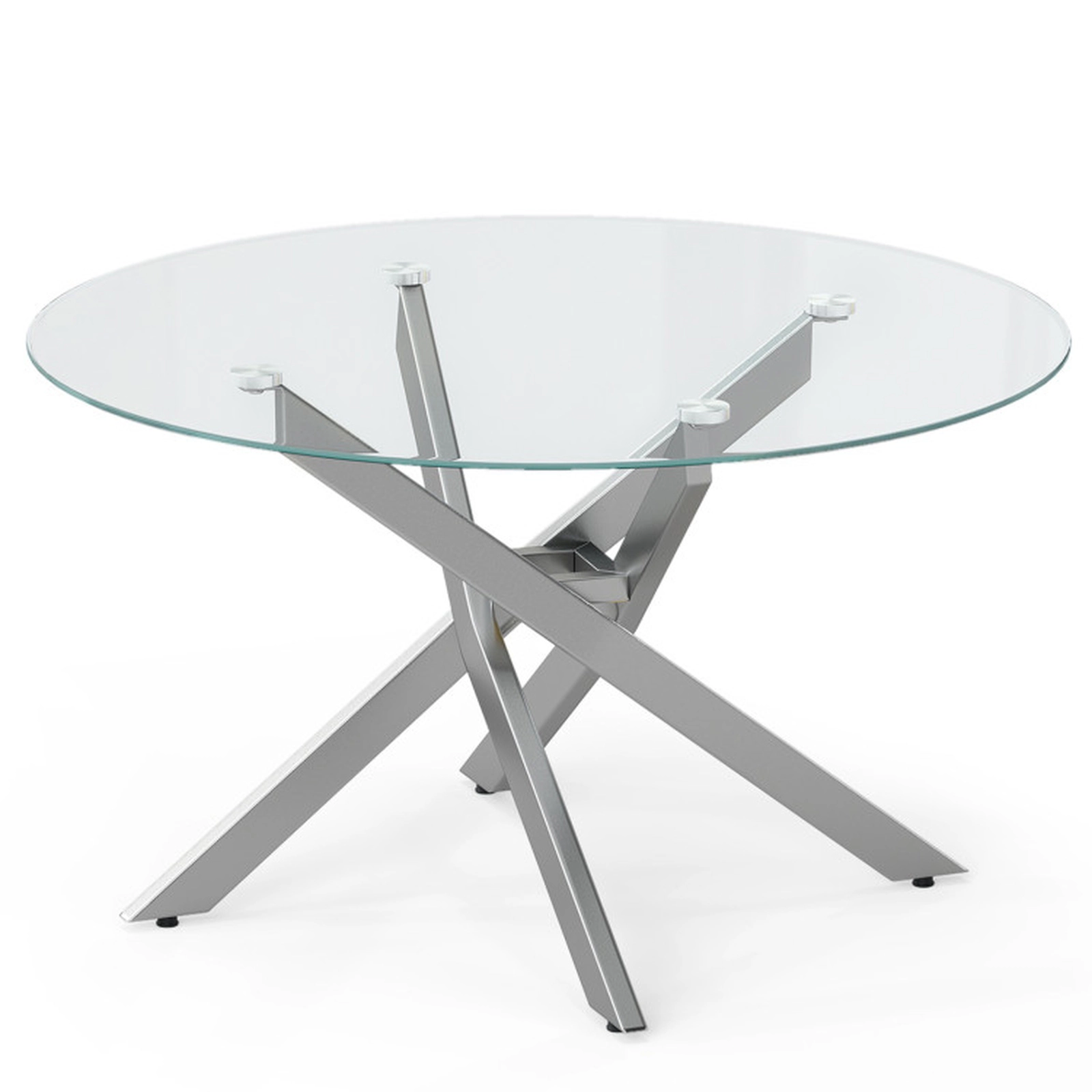 SUGIFT Round Tempered Glass Coffee Table 110-lb Capacity Transparent & Gold or Transparent & Silver