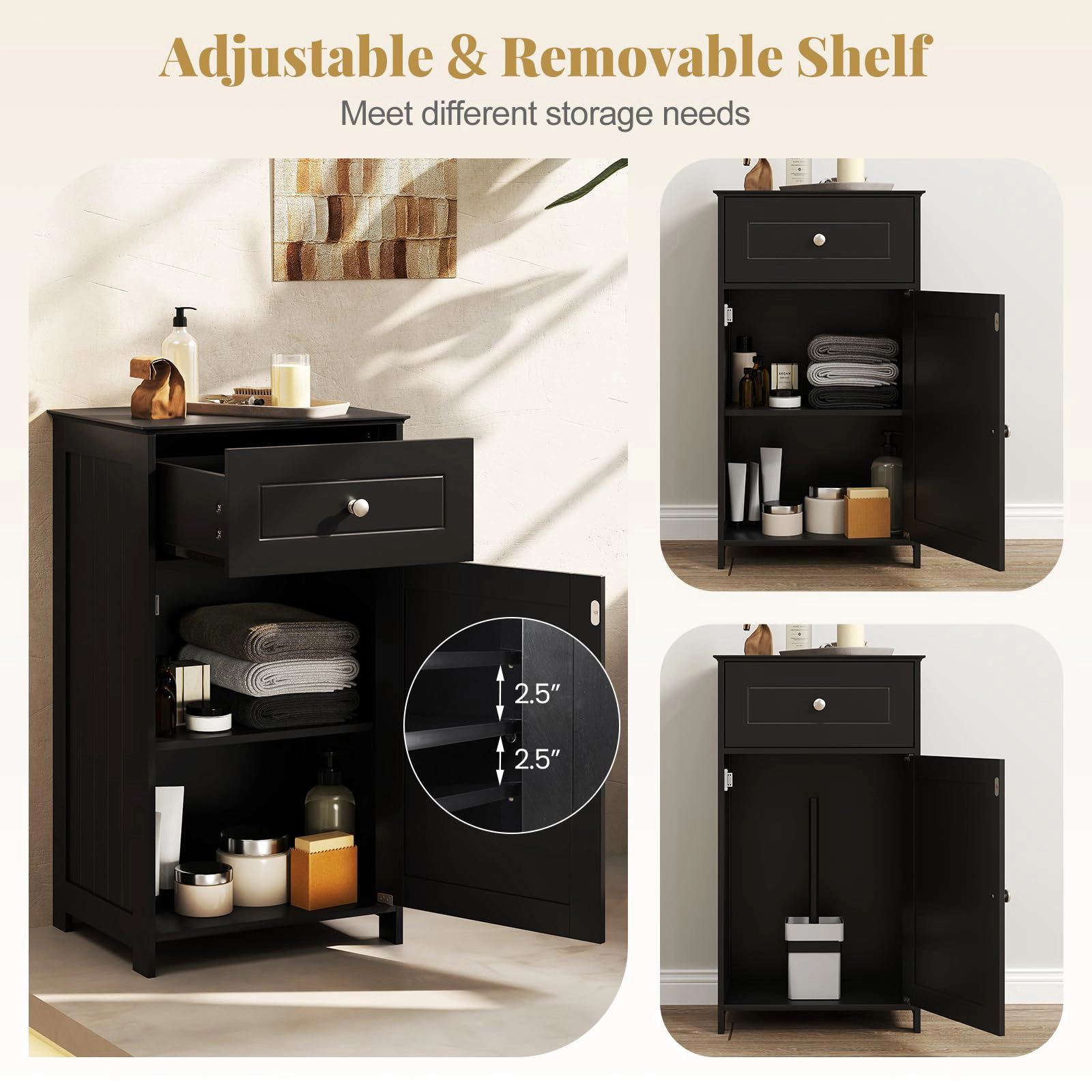 Glintex Single-Door Bathroom Cabinet with Adjustable Shelf Drawer and 66-Lb Top