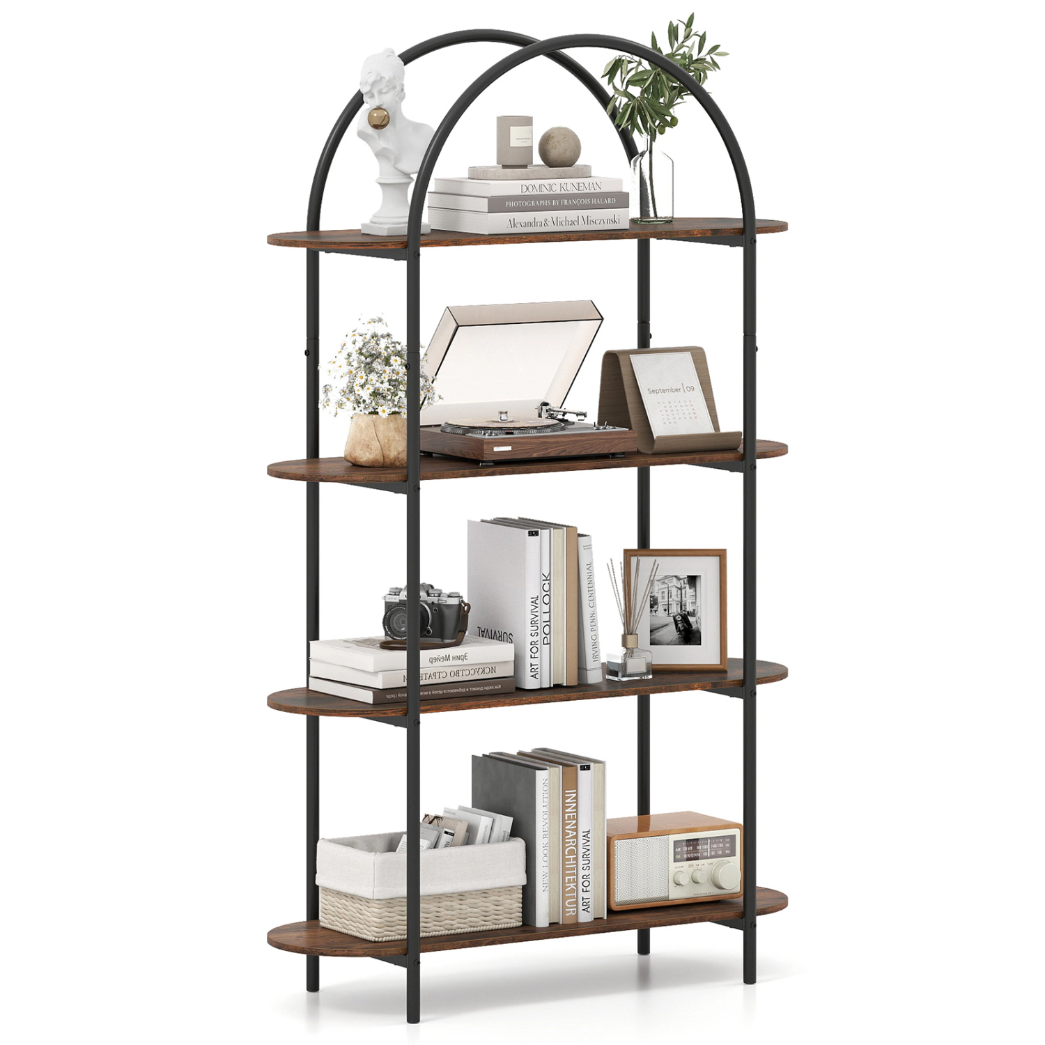 LJG 4-Tier Open Bookcase with Sturdy Metal Frame for Living Room
