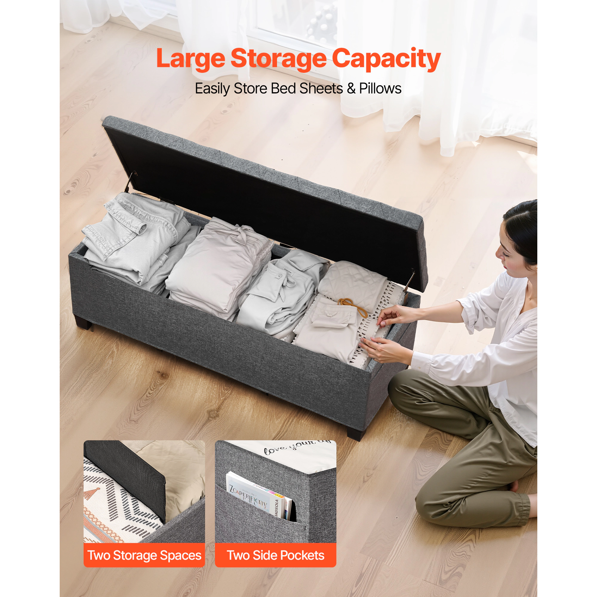 HONGGE Storage Ottoman Bench End of Bed Bench Upholstered Bed Ottoman Chest with Storage for Living Room Bedroom