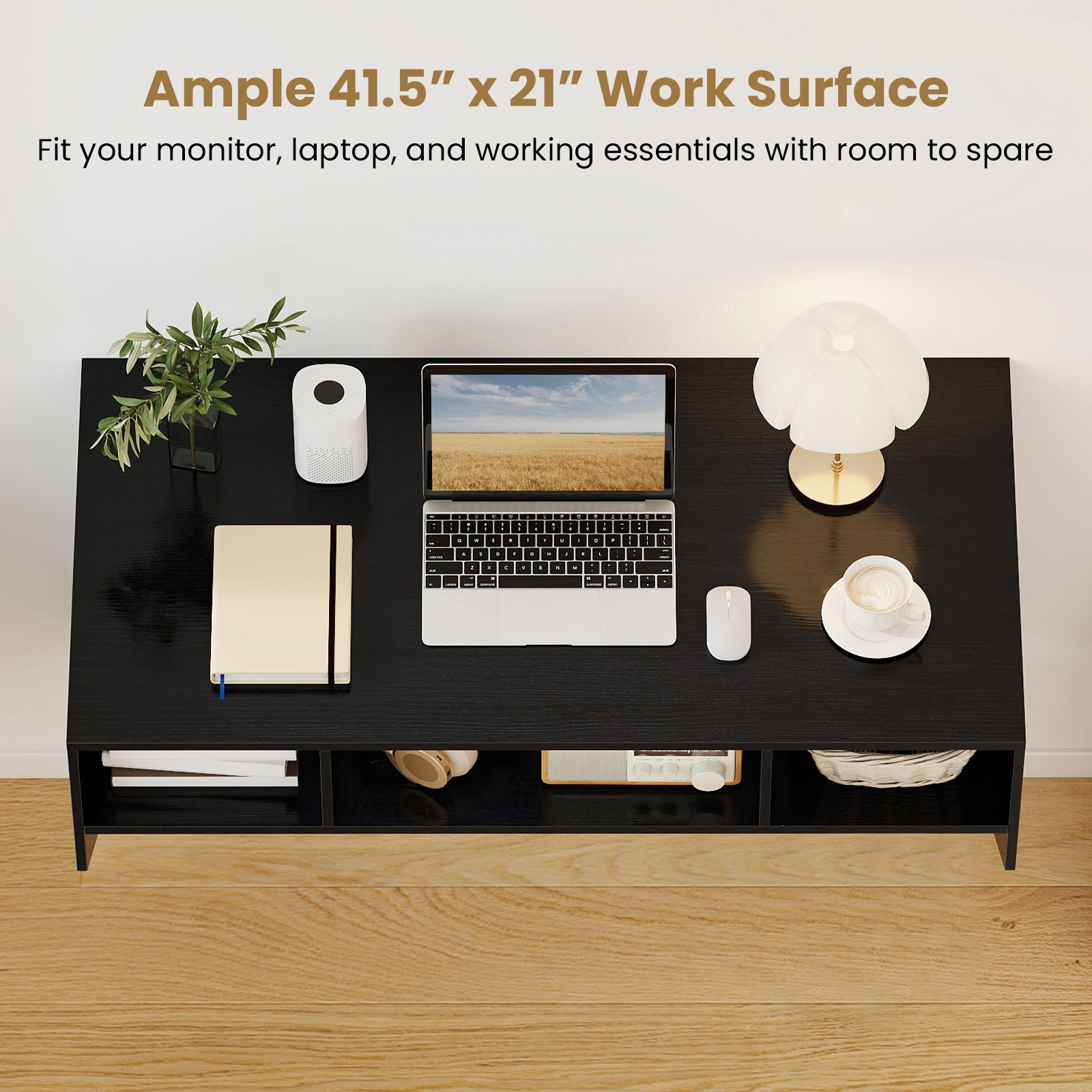 SUGIFT Wall-Mounted Floating Computer Desk with 3 Storage Compartments 45-Lb Tabletop Capacity 35-Lb Cube Capacity Black