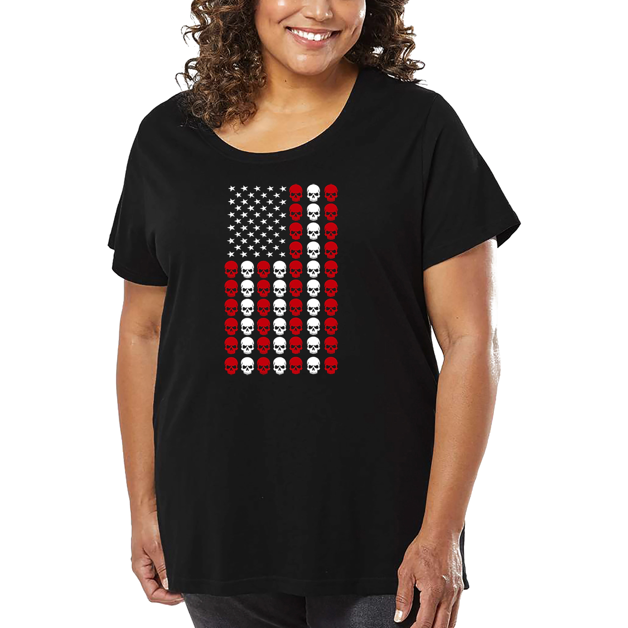LA Pop Art Women's Plus Word T-Shirt - Skull Flag