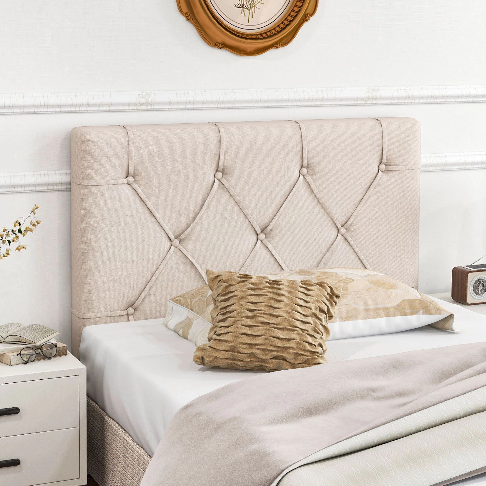 SlickBlue Twin Size Adjustable Upholstered Button Tufted Headboard