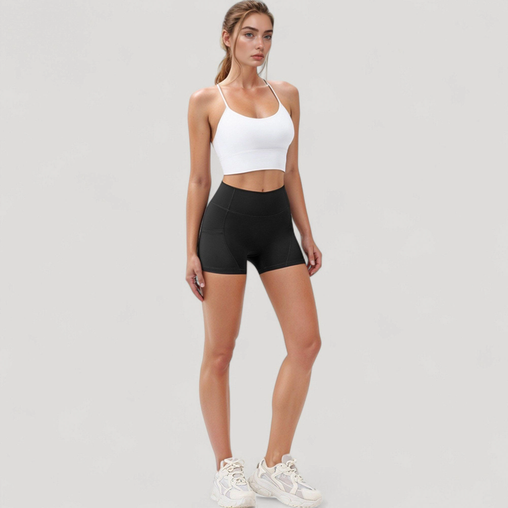 Anna-Kaci Women's High Waist Workout Shorts with Side Pockets and Seam-Contoured Fit for Flexible Movement