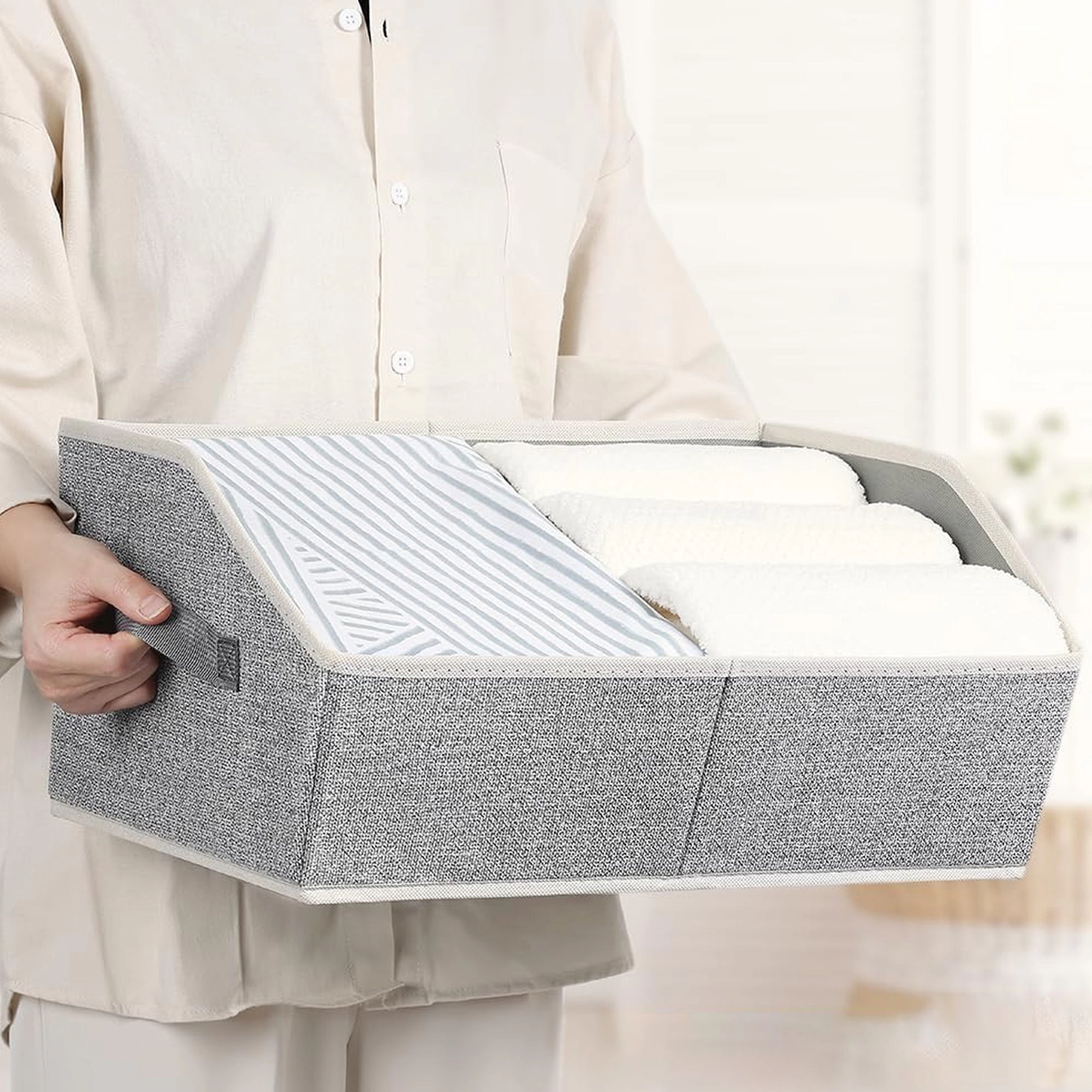 Cheer Collection Trapezoid Closet Organizer Bins 6 Pack Light Gray Shelf Storage