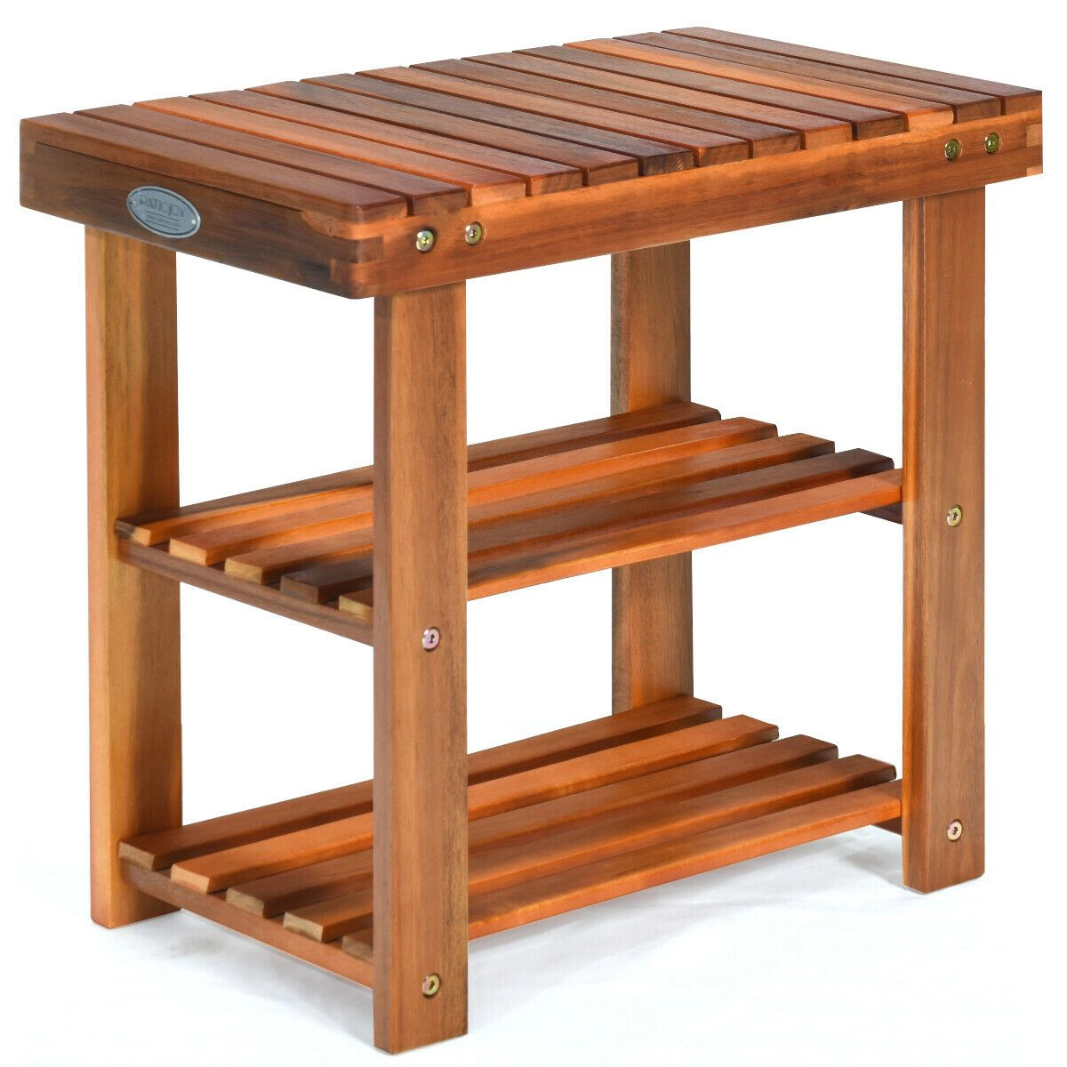 SlickBlue 3-Tier Shoe Rack Bench with Acacia Wood Storage Shelf