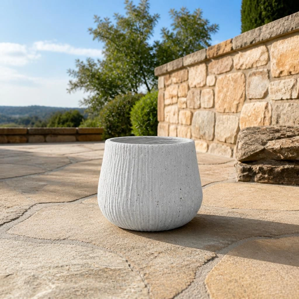 WOW PIONEER Sturdy Round Magnesium Oxide Planter for Patio Balcony Yard Entryway Indoor Outdoor
