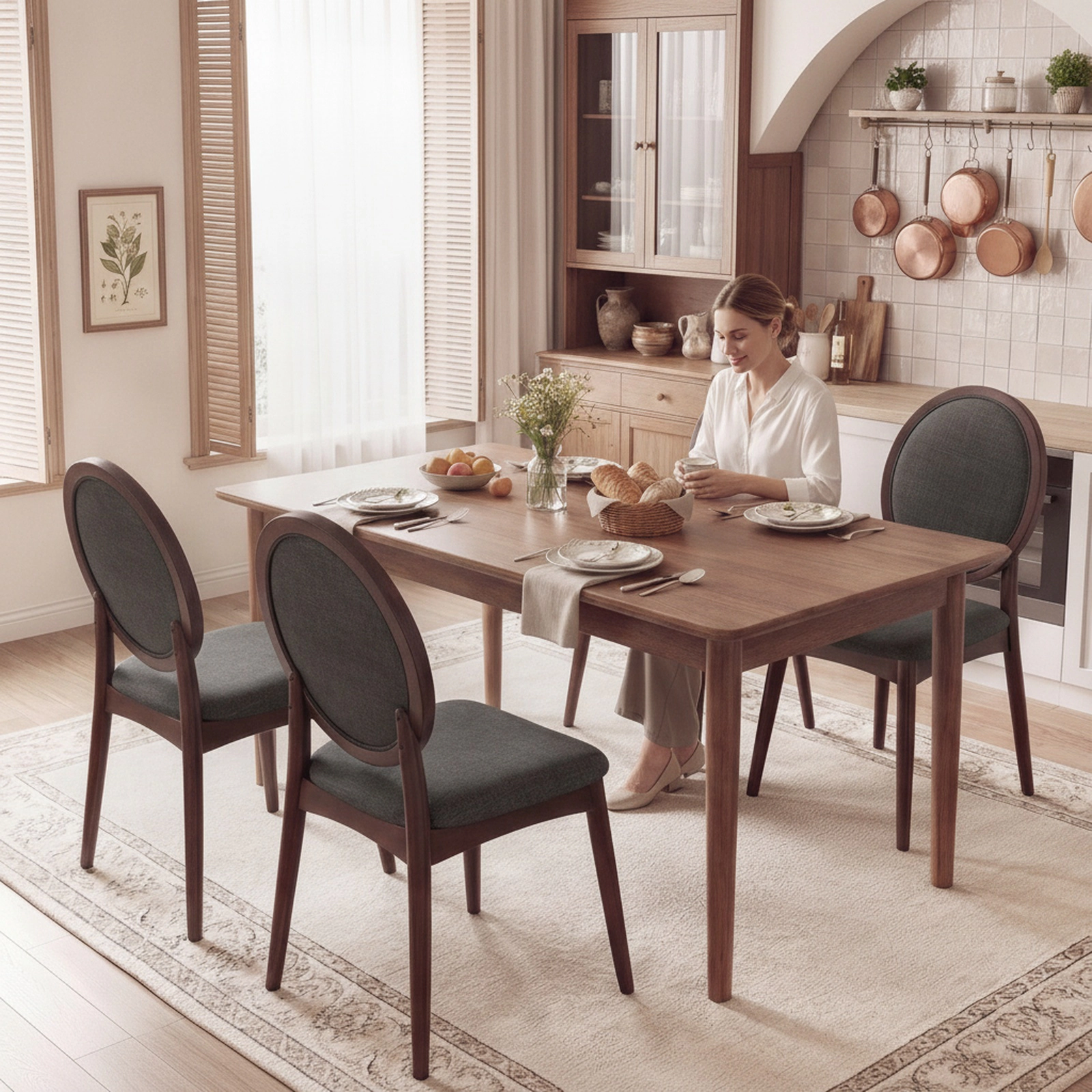 SUGIFT Set of 2 Black Linen Upholstered Dining Chairs, Mid-Century Modern