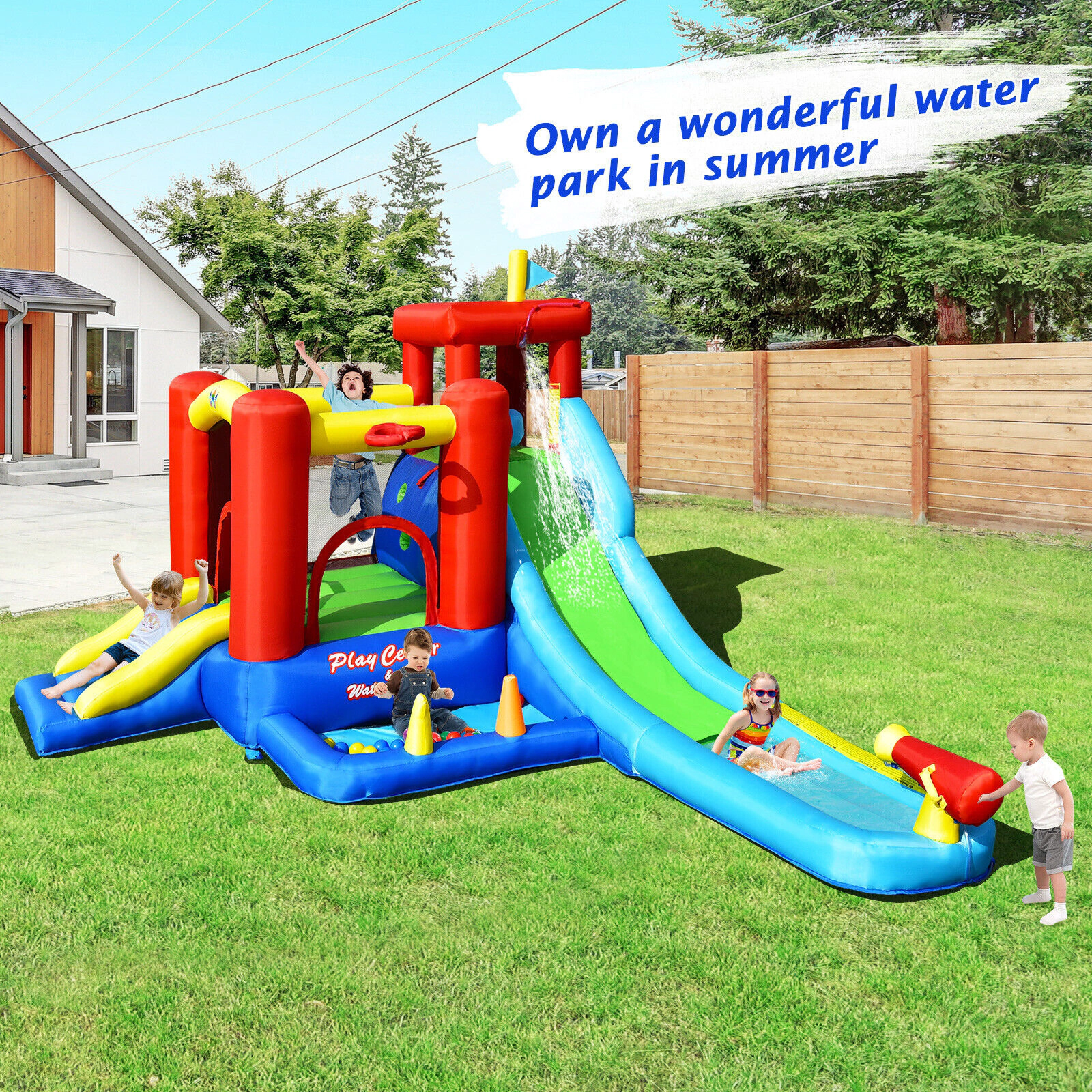 SUGIFT 9-in-1 177-in Inflatable Water Slide Bounce House with Splash Pool Ball Pit and 860W Blower