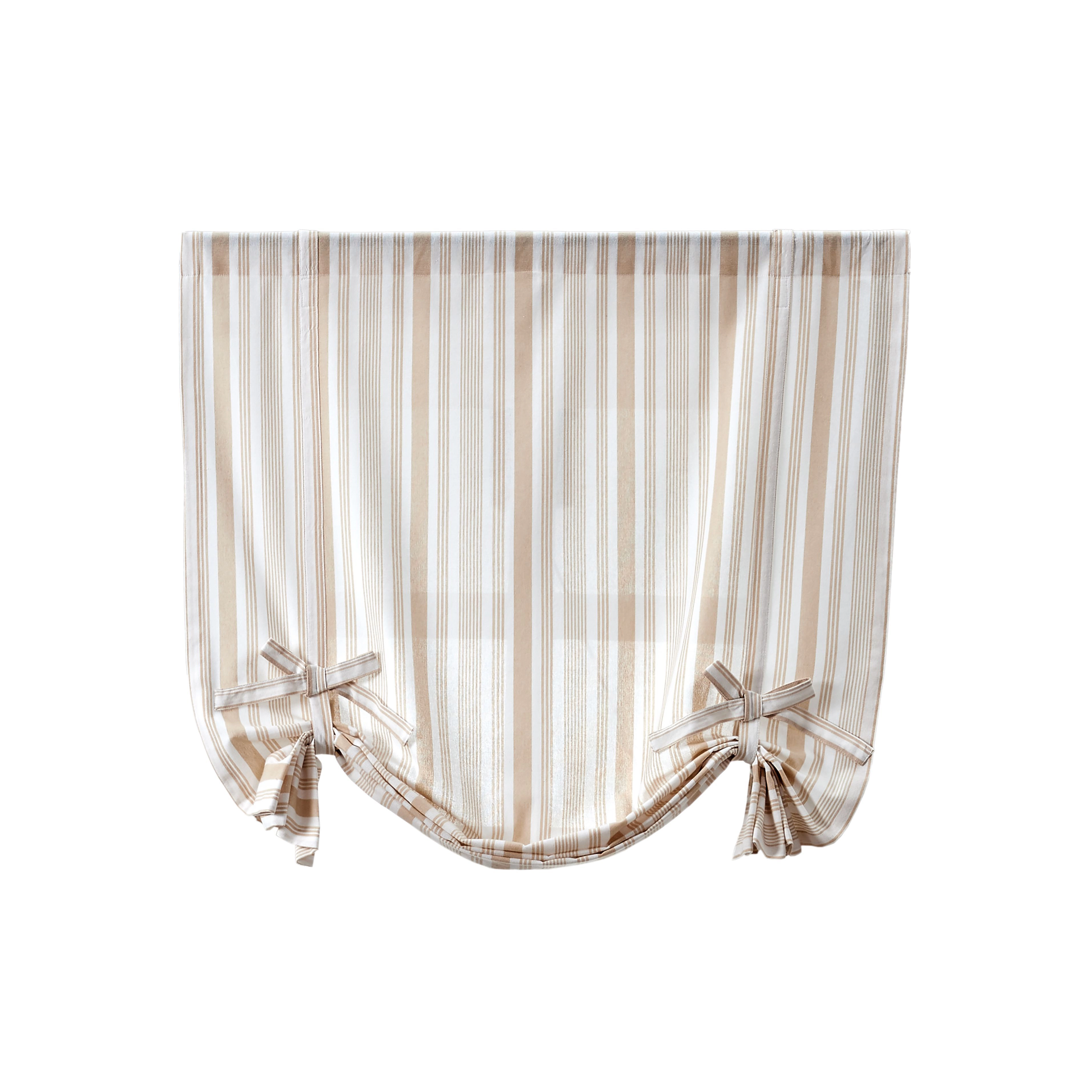 Kate Aurora Country Farmhouse Cotton Striped Tie Up Window Curtain - 63 in. Long - Taupe