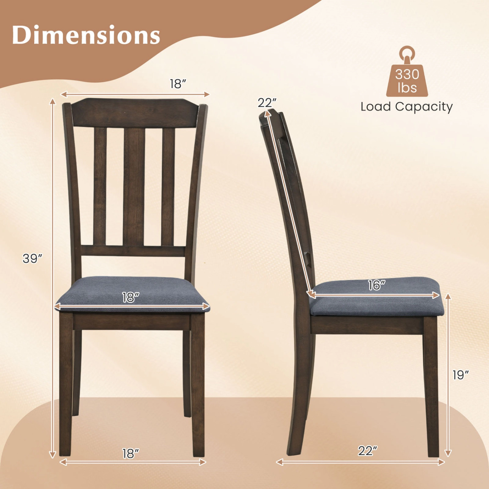 SUGIFT Set of 2 Faux Linen Dining Chairs with Hollow Backrest