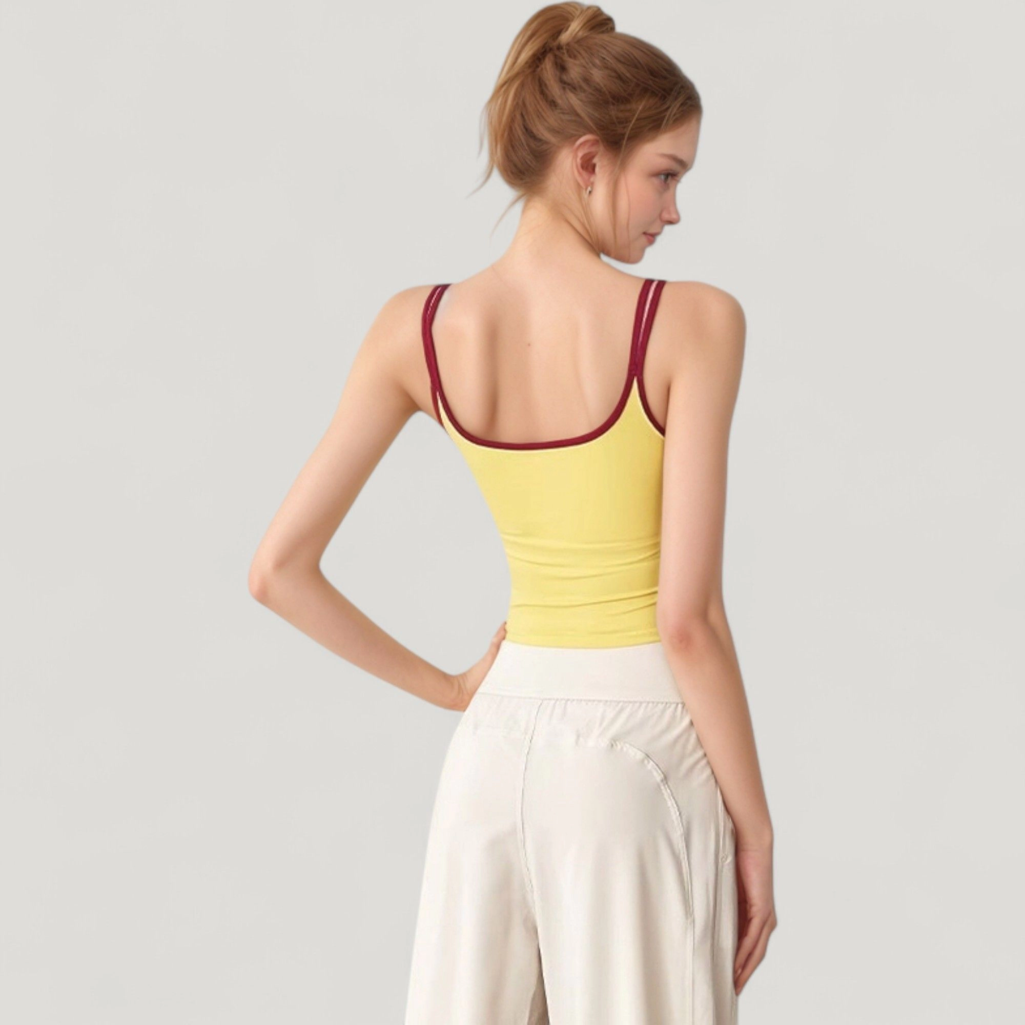 Anna-Kaci Women's Square Neck Contrast Trim Cropped Active Tank Top