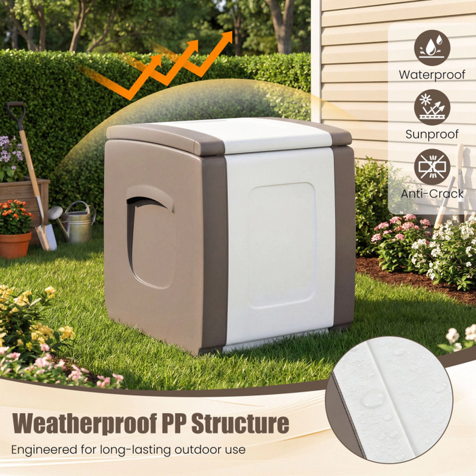 SUGIFT 27-Gallon 180-lb Capacity Waterproof PP Small Outdoor Deck Box with Vented Side Handles and Lid