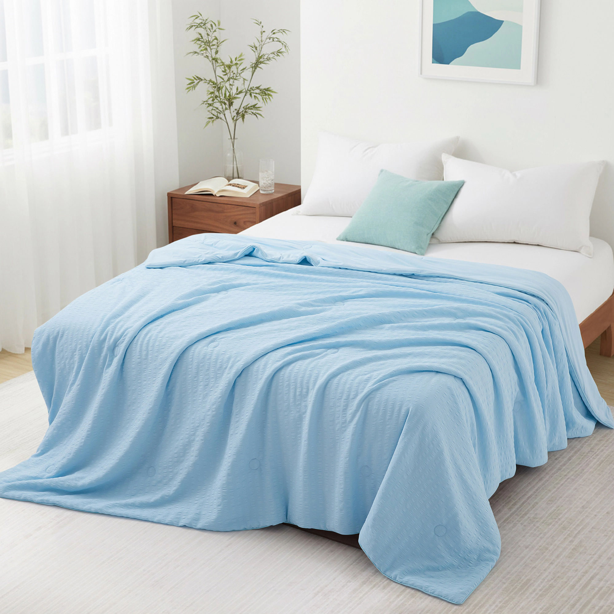 Unikome Seersucker Cooling Reversible Lightweight Blanket, Silk Smooth Summer Bedding Quilt