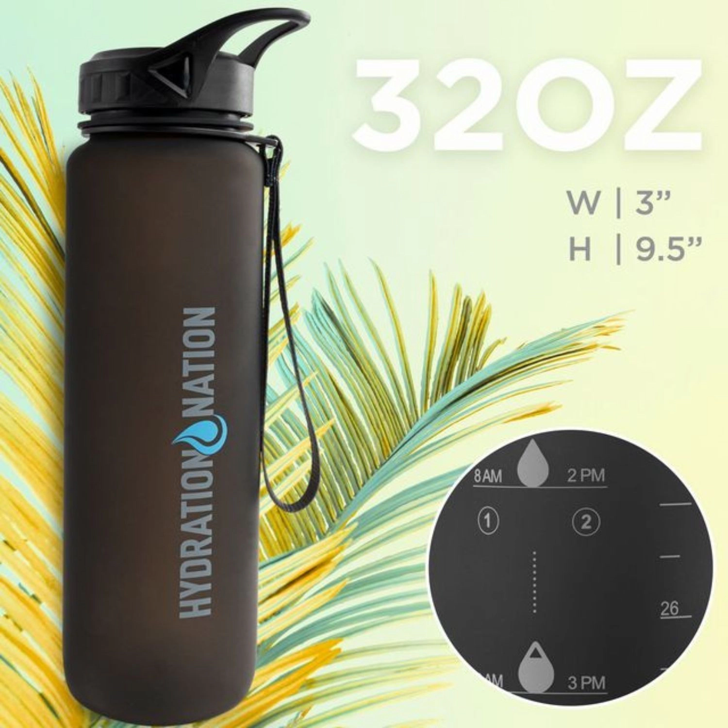 Zulay Kitchen 32oz Water Bottle With Time Marker - Leak Proof Bottles Times To Drink By Hydration Nation