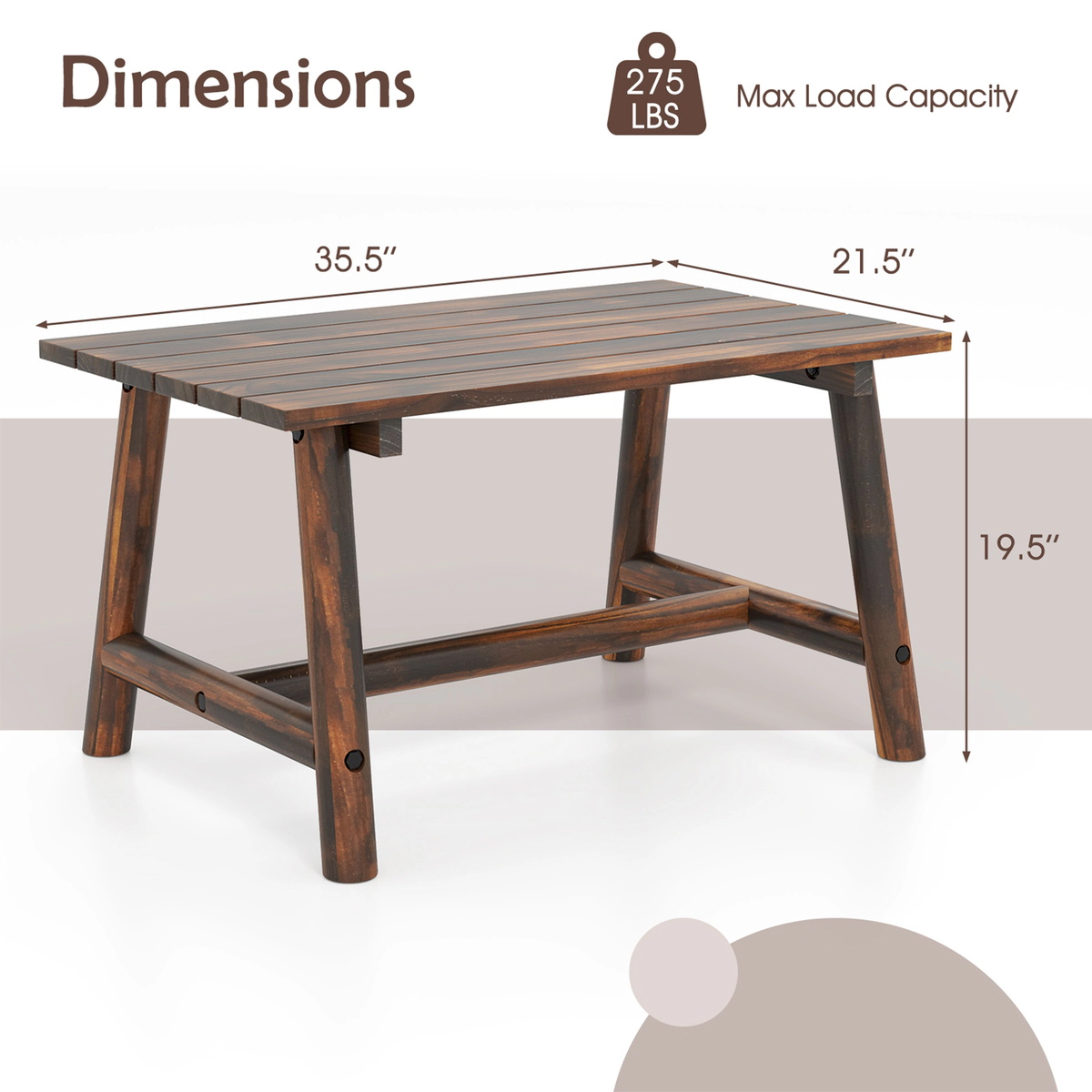 SUGIFT Solid Wood Pine and Fir Coffee Table with Slatted Top 275-lb Capacity 35.5 x 21.5 x 19.5 in Brown 1-Piece