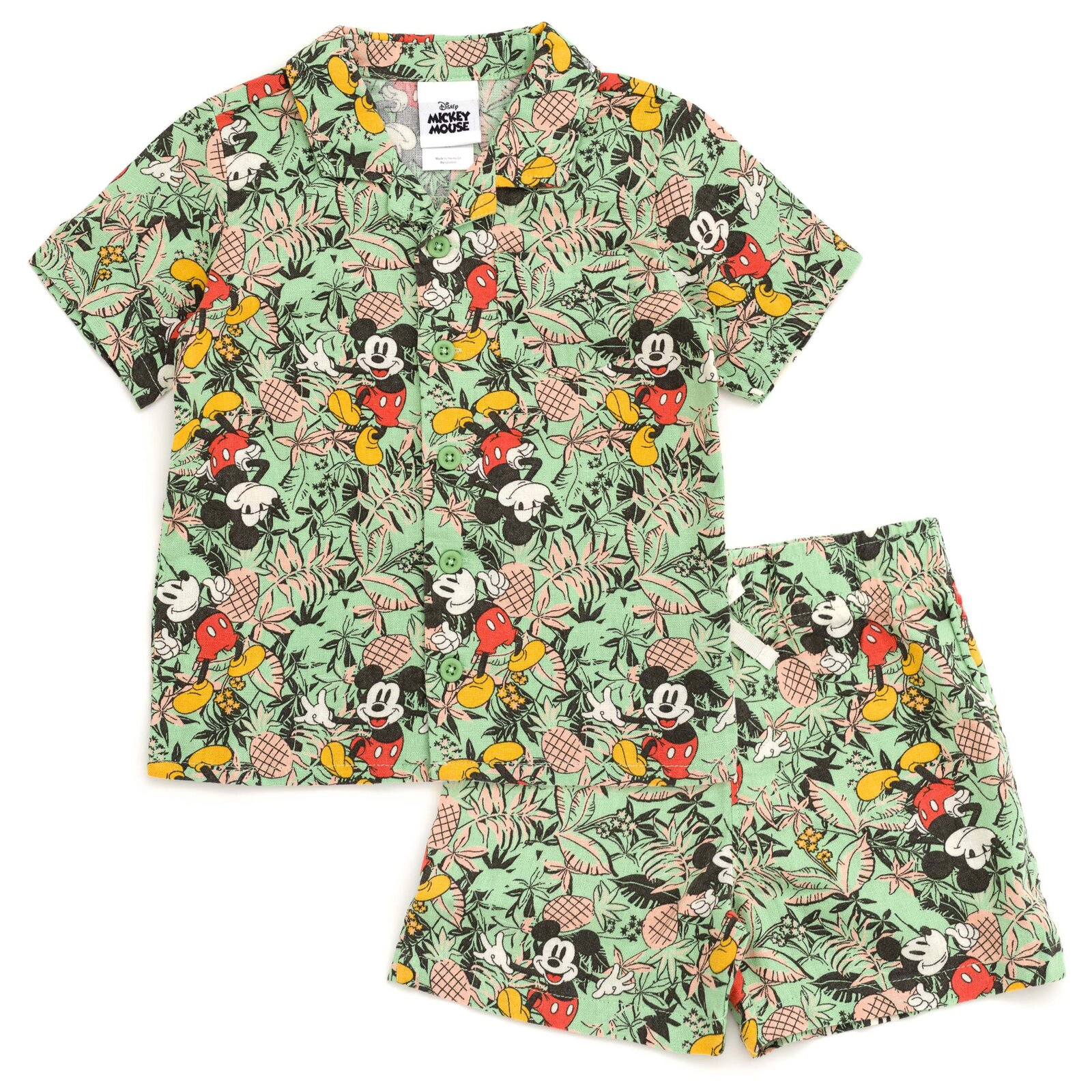 Disney Mickey Mouse Boys' Hawaiian 2-Piece Button-Down Shirt and Shorts Set