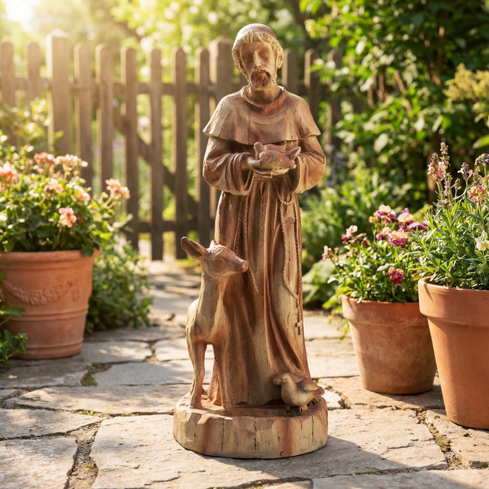 SUGIFT Rustic Brown St Francis of Assisi Garden Statue with Bird Feeder 10-in W 9-in D 24.5-in H