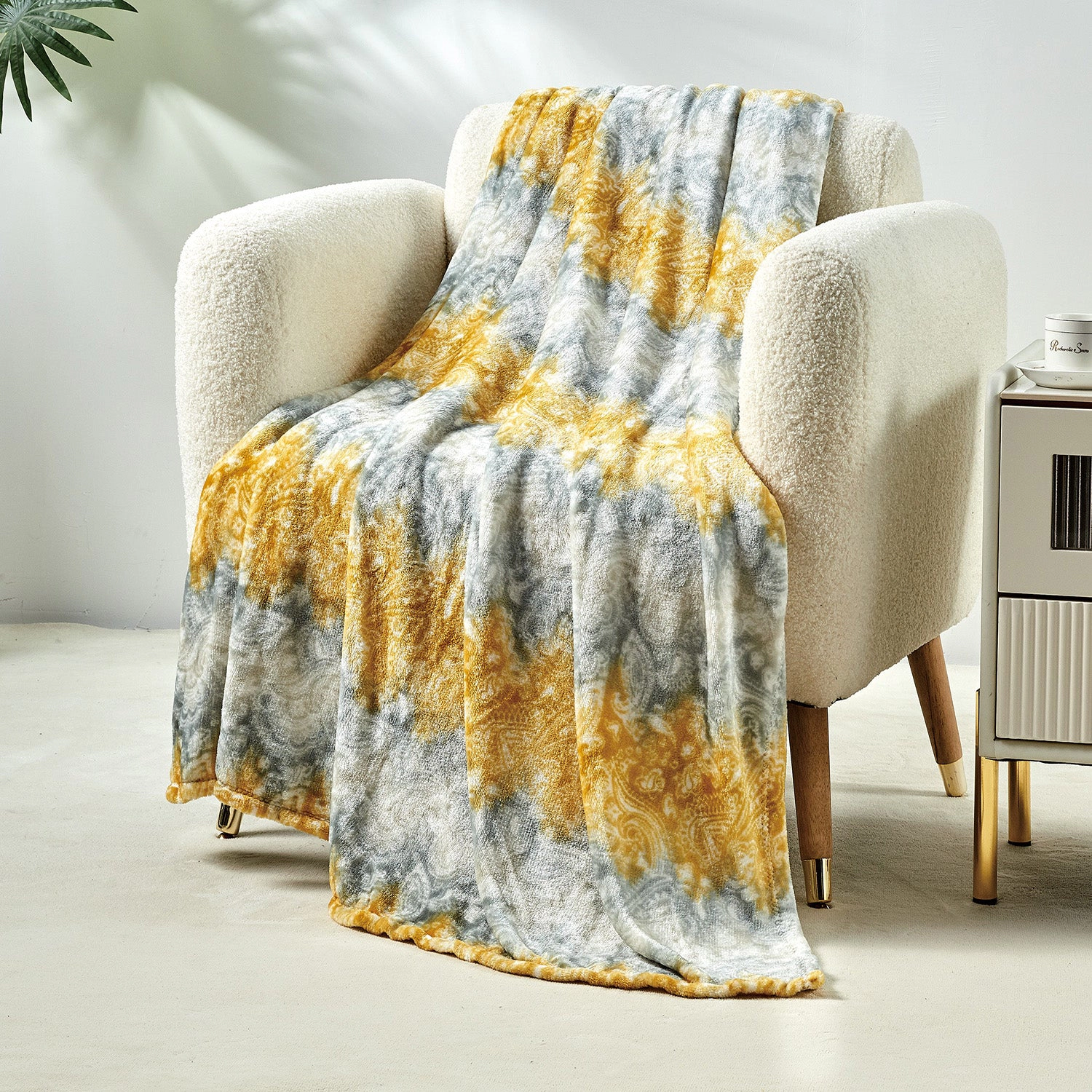 Plazatex Cillia All Season Plush Decorative Throw Blanket 50" x 60" Grey & Yellow