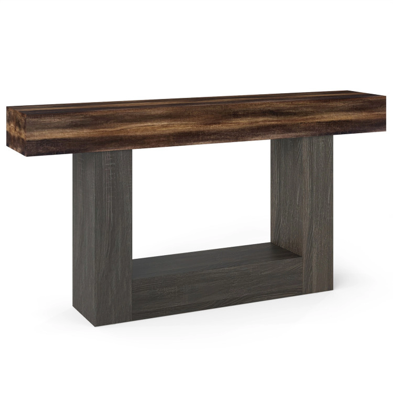 SUGIFT 2-Tier Farmhouse Console Table 63-in Long with Storage Shelf 265-lb Tabletop Capacity Rustic Brown + Black