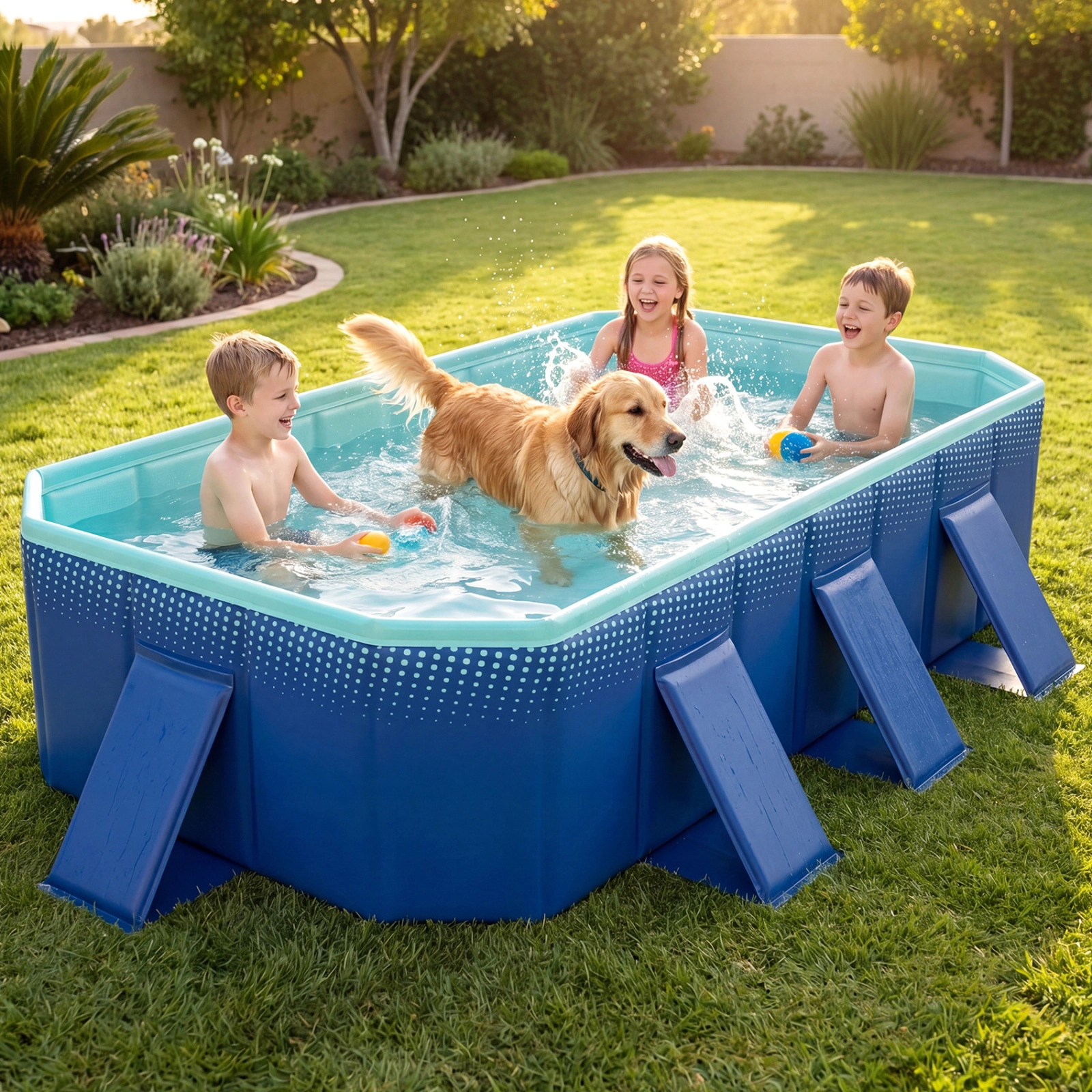 SUGIFT Non-Inflatable Foldable Above Ground Swimming Pool with 8 Support Panels 661-lb Capacity 88-in Long Blue + Green