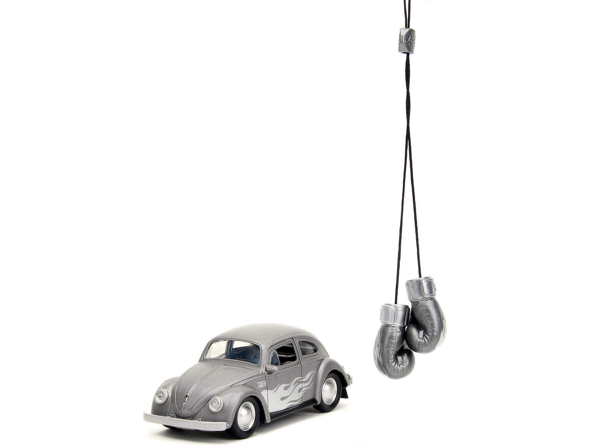 Jada 1959 Volkswagen Beetle Gray Metallic with Silver Flames and Boxing Gloves Accessory "Punch Buggy" Series