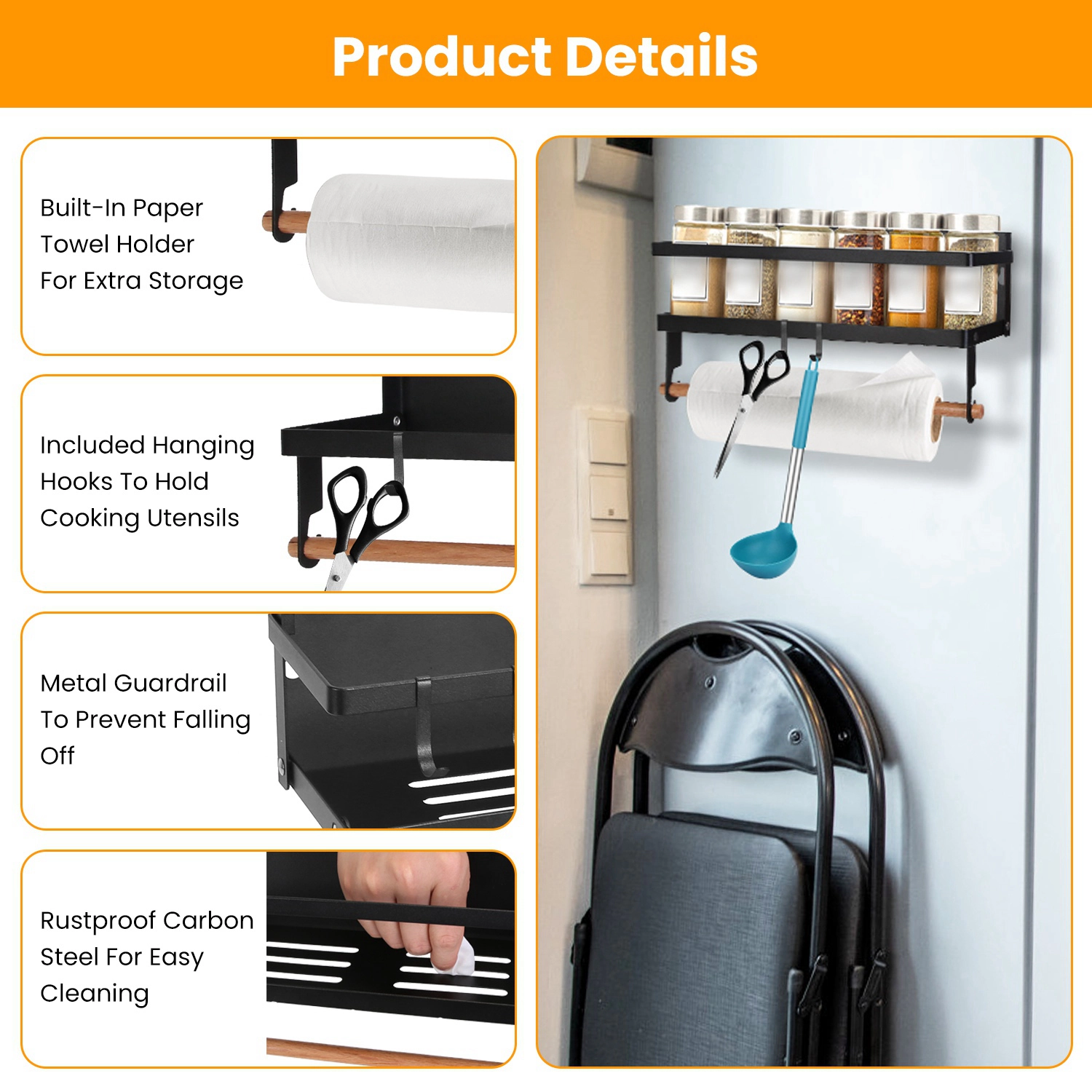 GBruno 2-Piece Magnetic Spice Rack With Paper Towel Holder