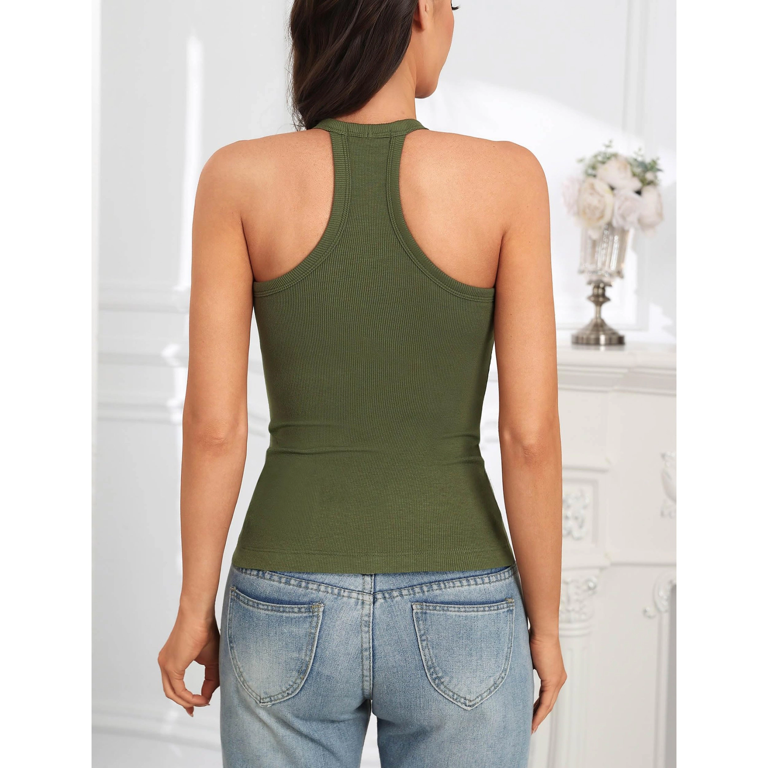 Avidlove Women's Ribbed Spaghetti Strap Racerback V Neck Tank Top
