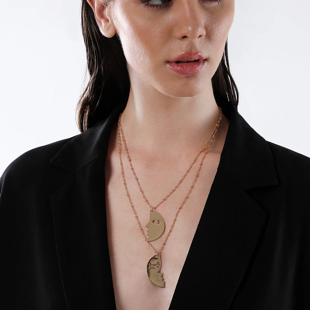 SOHI Women's California Gold the Lovers Multi-Layer Necklace