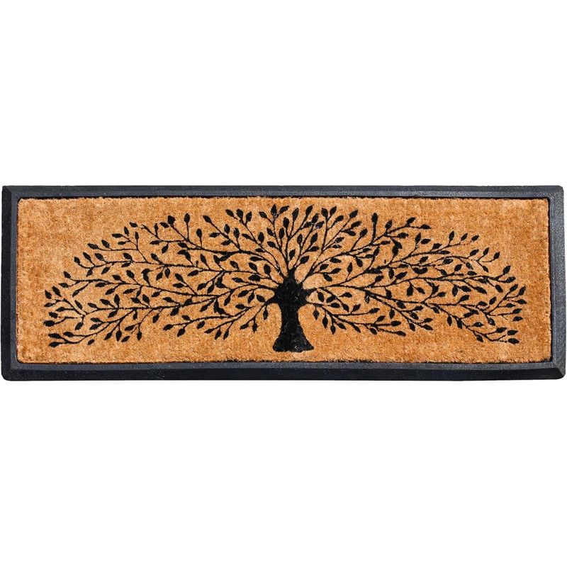 A1 Home Collections Coir and Rubber Door Mat 48x18 Inches Heavy Duty Durable Low-Profile Shredding Tree Black