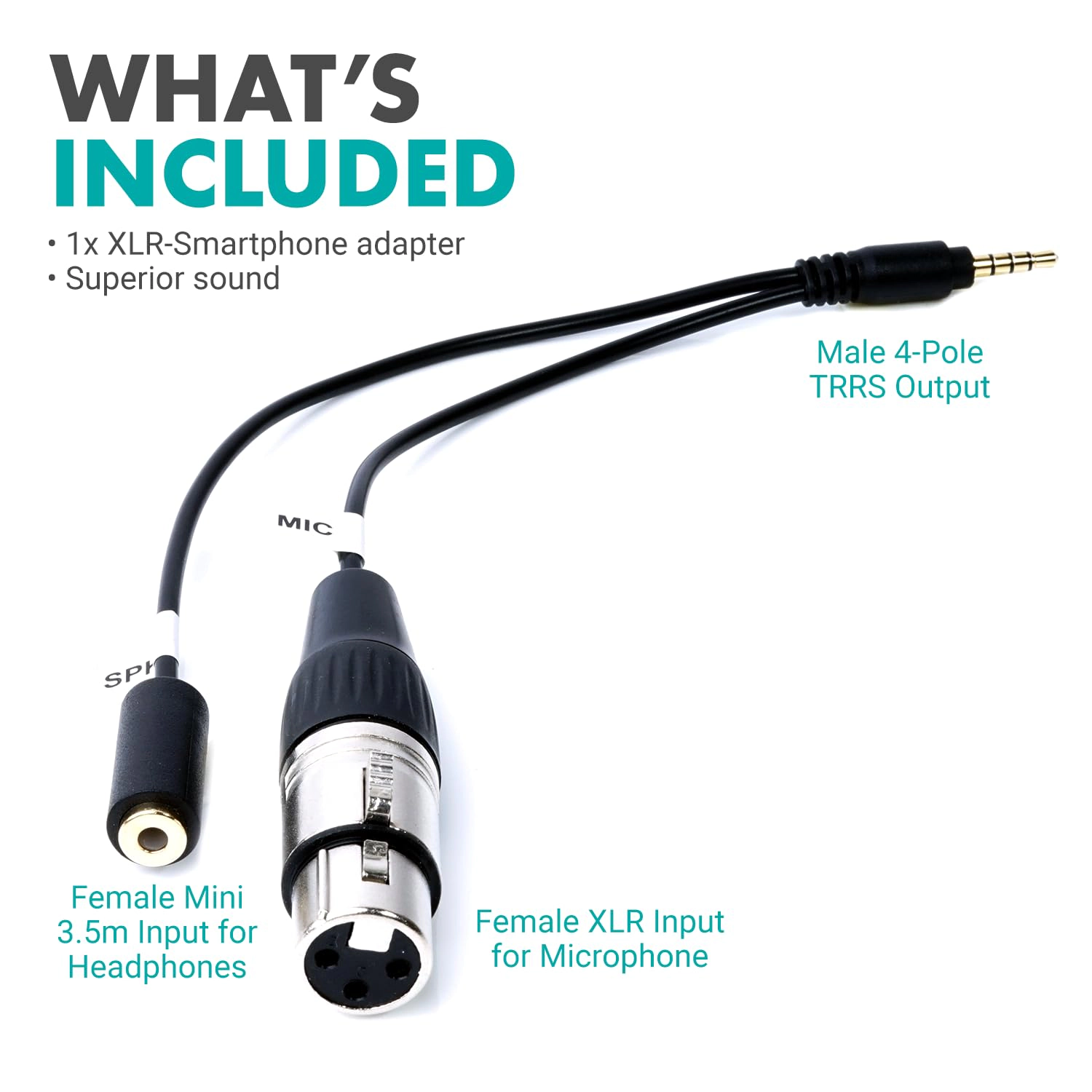 Movo TCB2 XLR Microphone to TRRS Smartphone Adapter with Headphone Jack