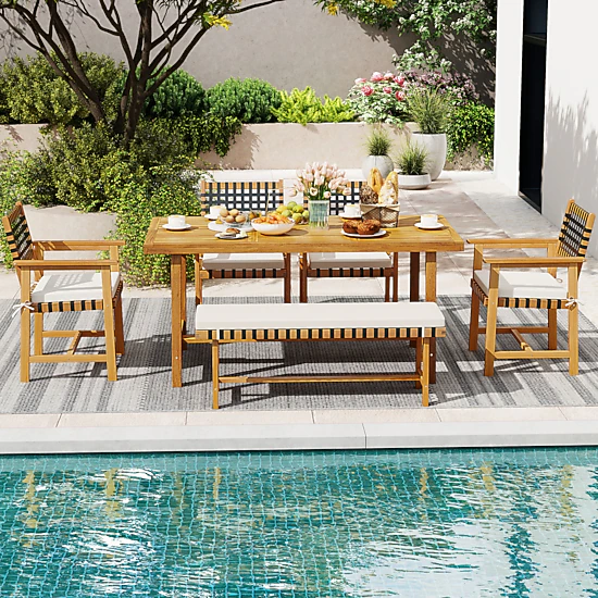 LJG 6-Piece Patio Dining Set for 5-6 People Farmhouse Furniture