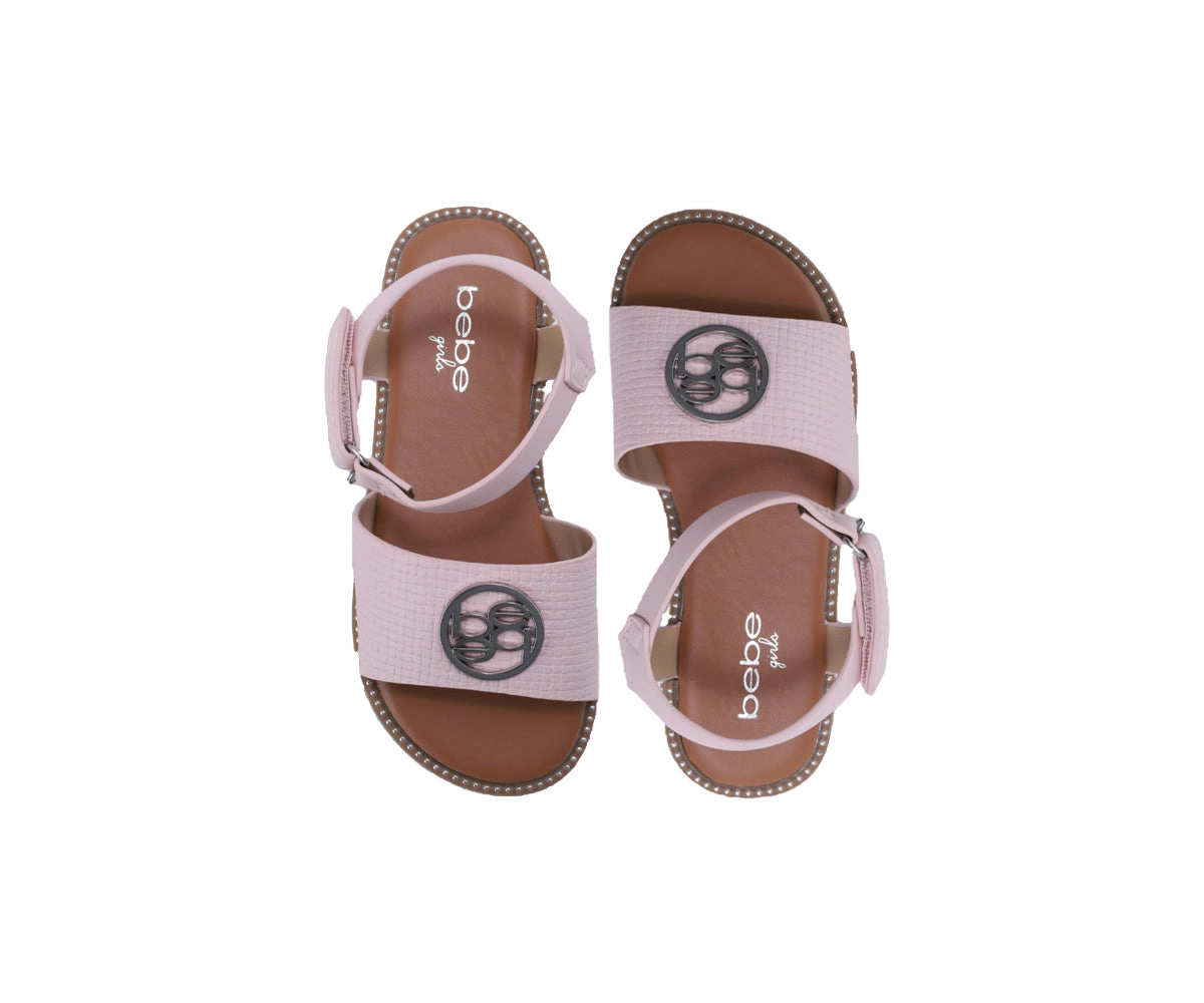 bebe Girl's Sandals- Comfy and Lightweight Embossed with Medallion Hardware Detail - Flat Sandals