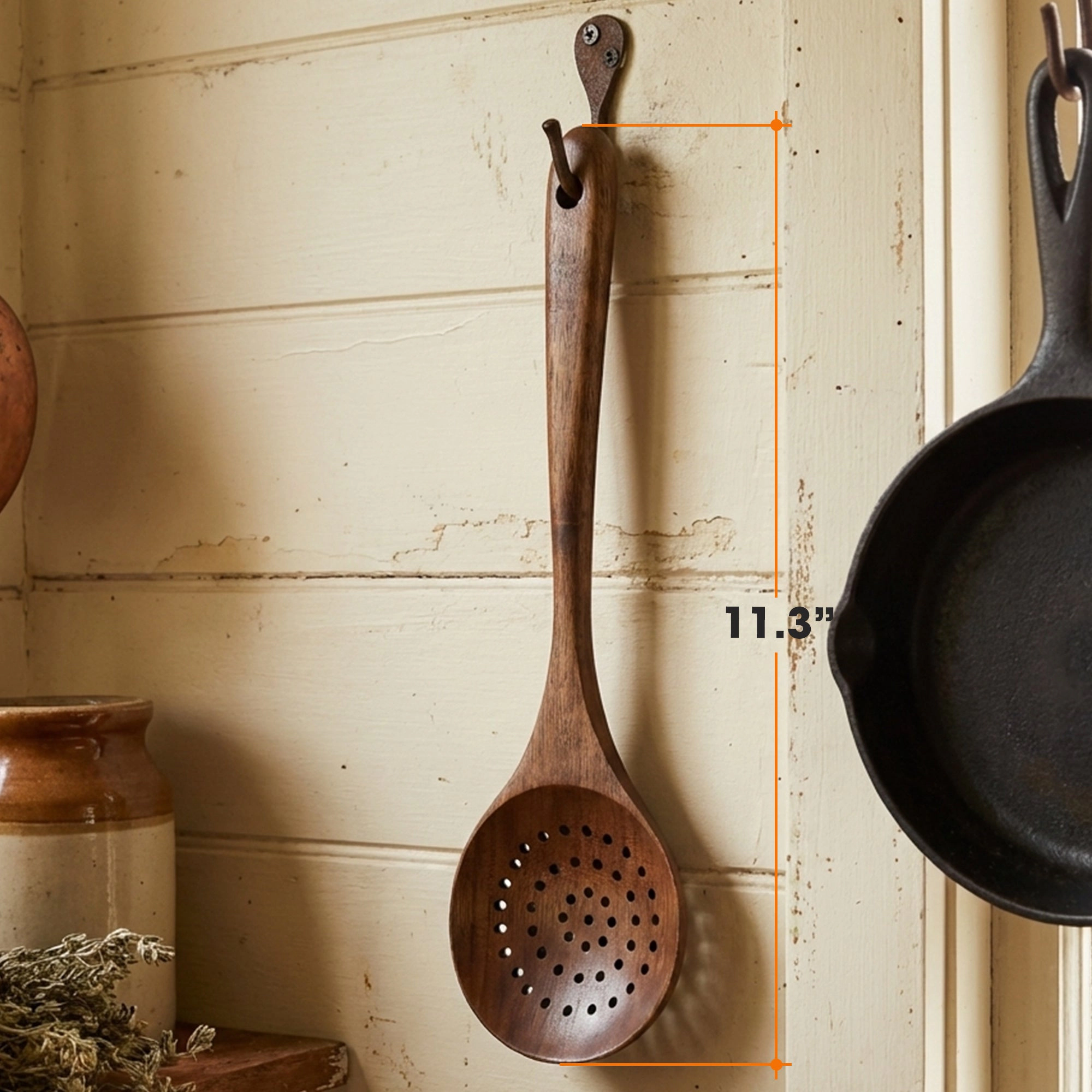 Cheer Collection Teak Wood Strainer Spoon for Pasta and Cooking with Drain Holes