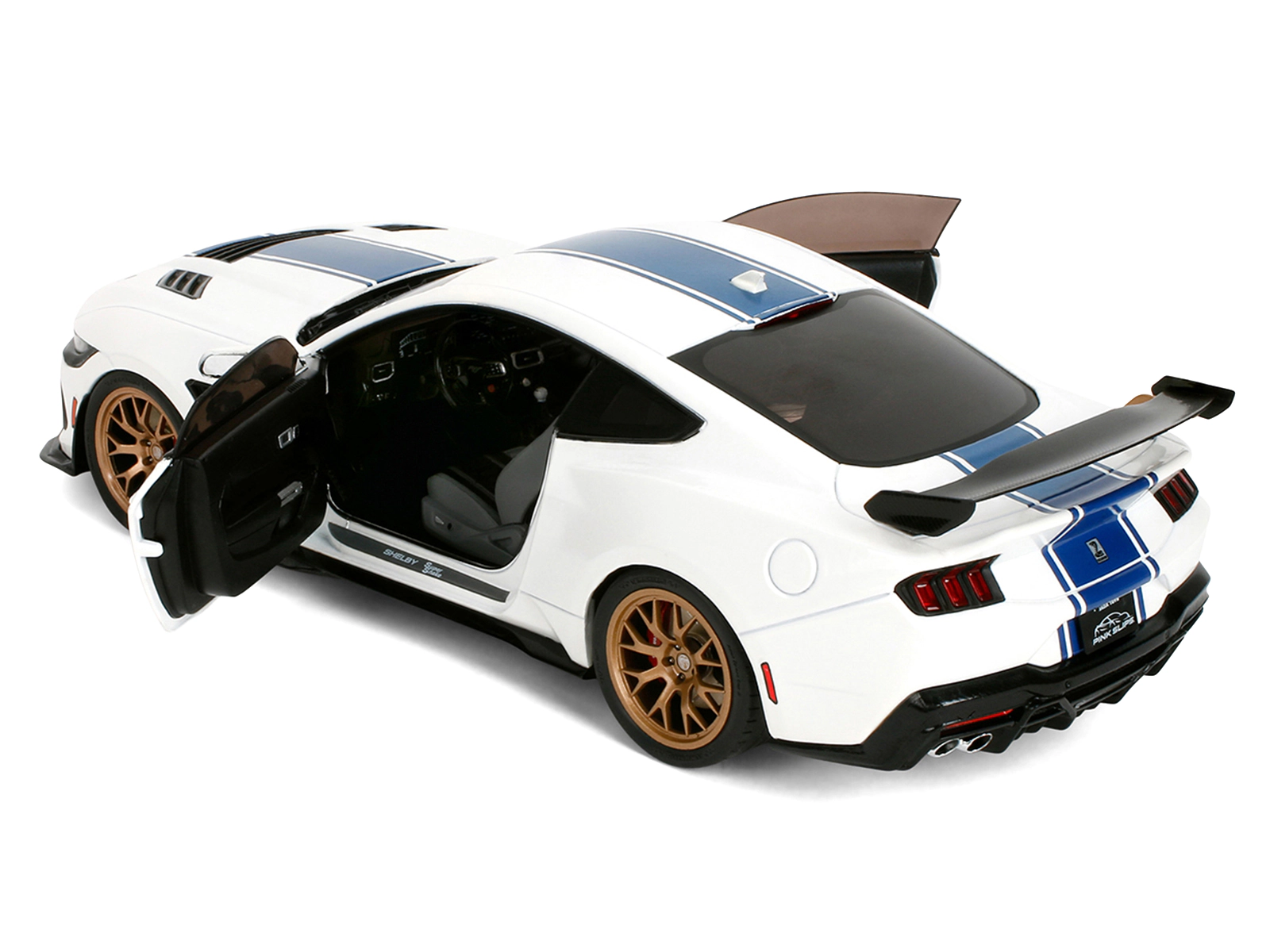 Jada Ford Mustang Shelby Super Snake White Metallic with Blue Stripes and Gold Wheels "Pink Slips" Series 1/18
