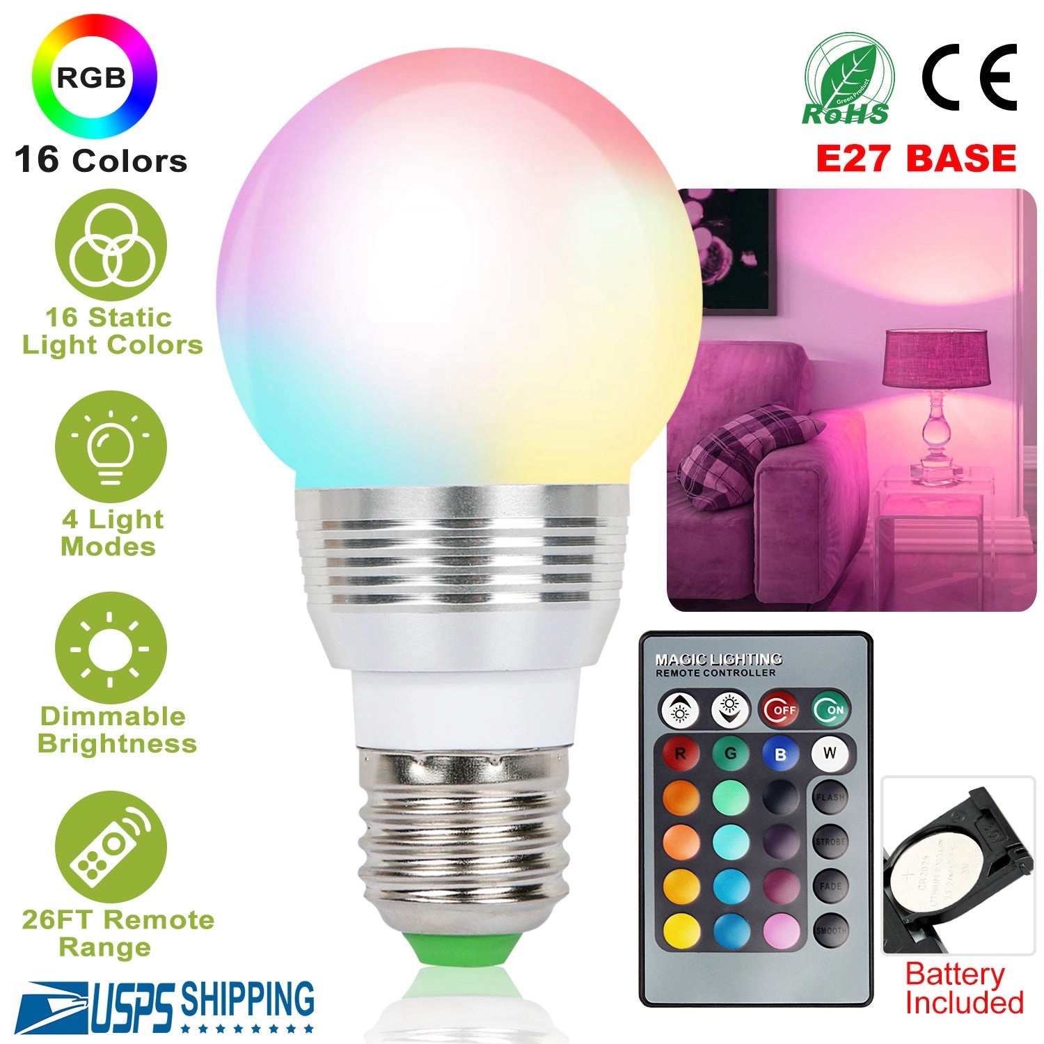 GBruno 16-Color LED Bulb With Remote Control