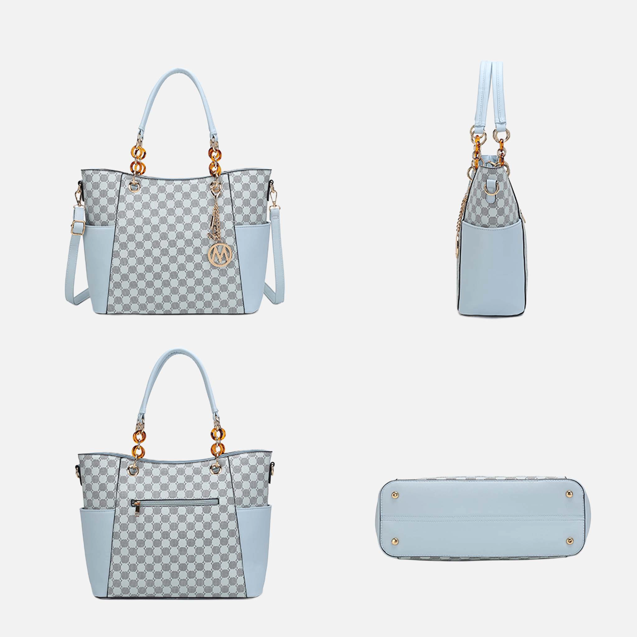 Mia K Collection Merlina Circular Print Vegan Leather Tote with Detachable Crossbody Strap