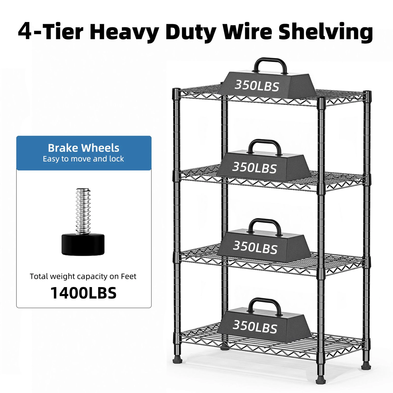 Flynama 4 Tier Heavy Duty Steel Wire Shelving 1000 lbs Utility Organizer Rack for Home Kitchen and Office in Chrome