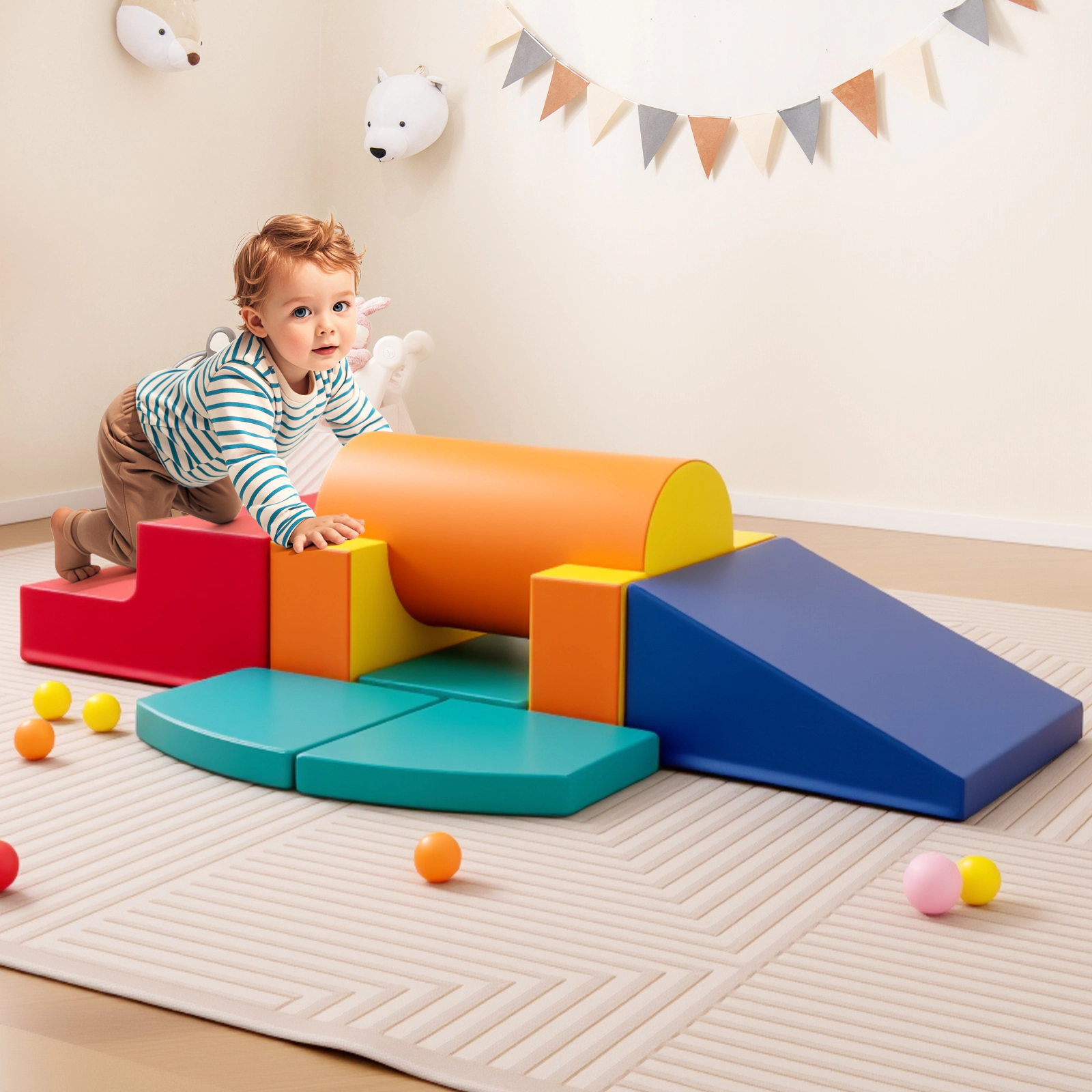 10-Piece Toddler Foam Climbing Blocks Wear-Resistant PU Leather Soft Play Set Ages 12-36 Months Colorful