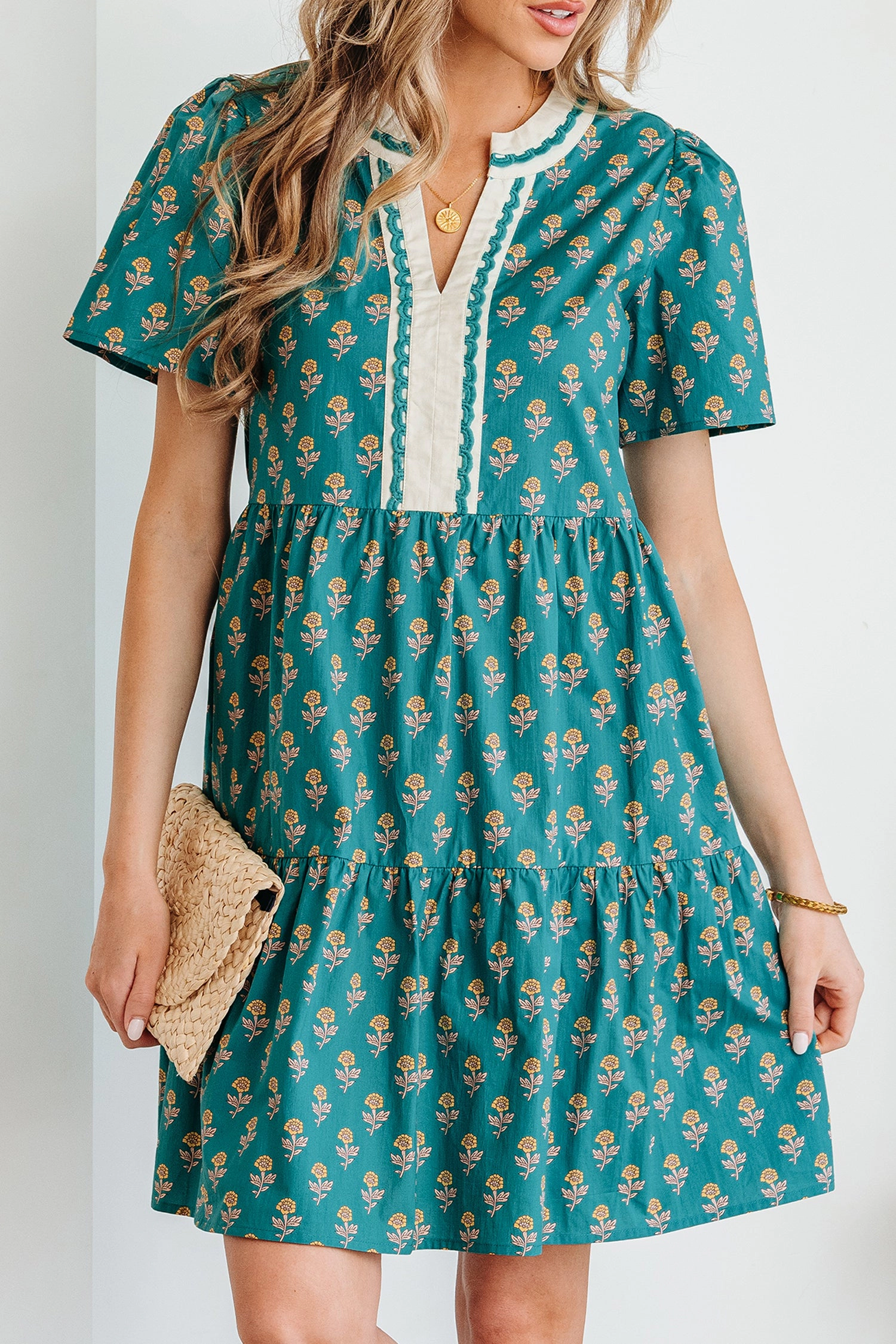 Threaded Pear Women's Clover Short Sleeve Floral Dress