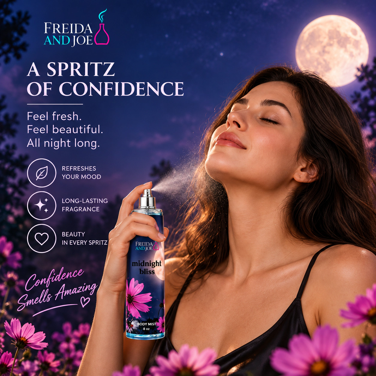 Freida and Joe  Women Midnight Bliss 10oz  Body Lotion 8oz Body Mist Spray Set Valentine's Gift
