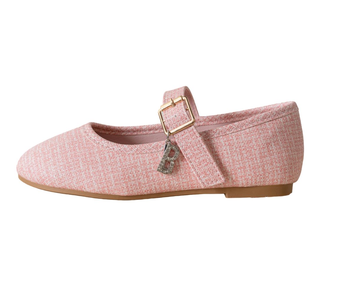 Bebe Girl's Shimmer Ballet Flat with Charm Buckle