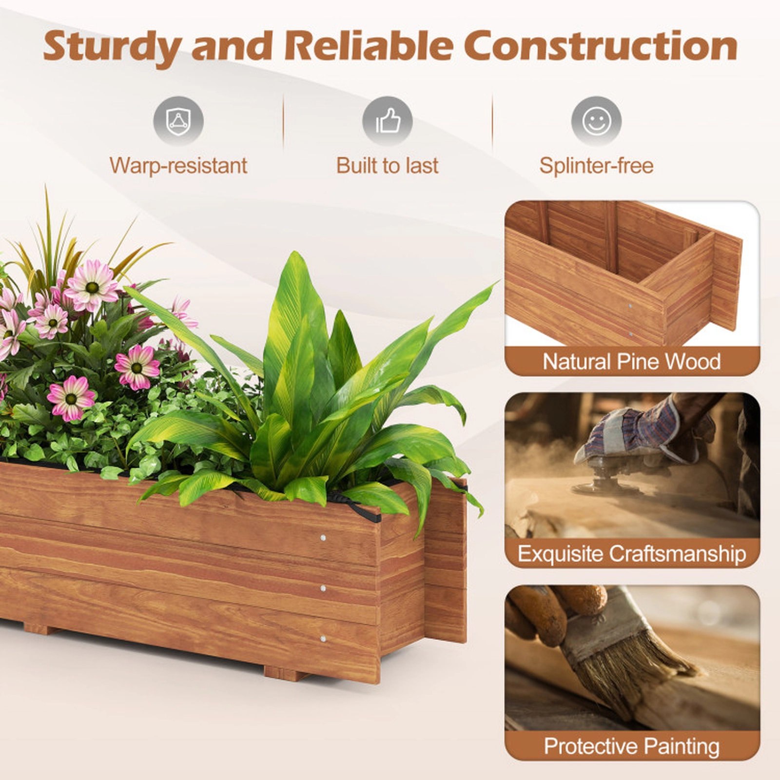 SUGIFT Wooden Raised Garden Bed Elevated Rectangular Planter Box 132-lb Capacity 44-in Long Pine Wood Orange