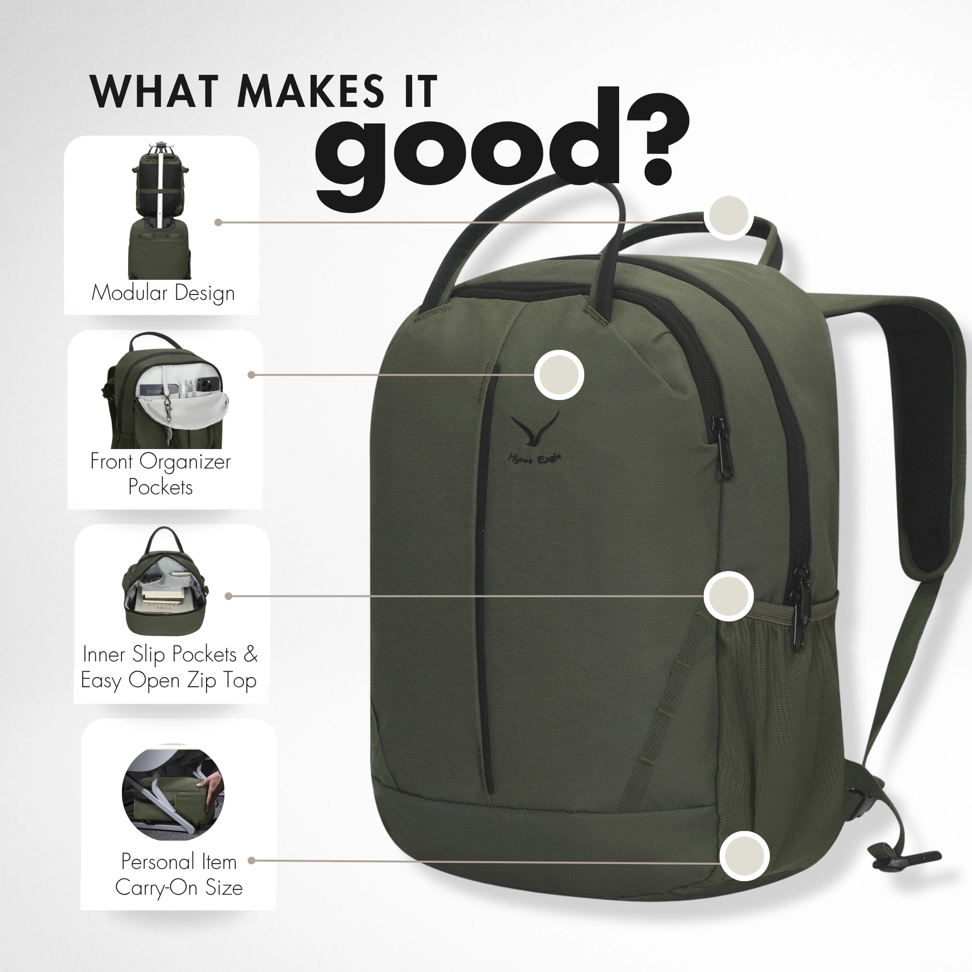 Hynes Eagle Unisex Duo 2-in-1 Rolling Travel Backpack