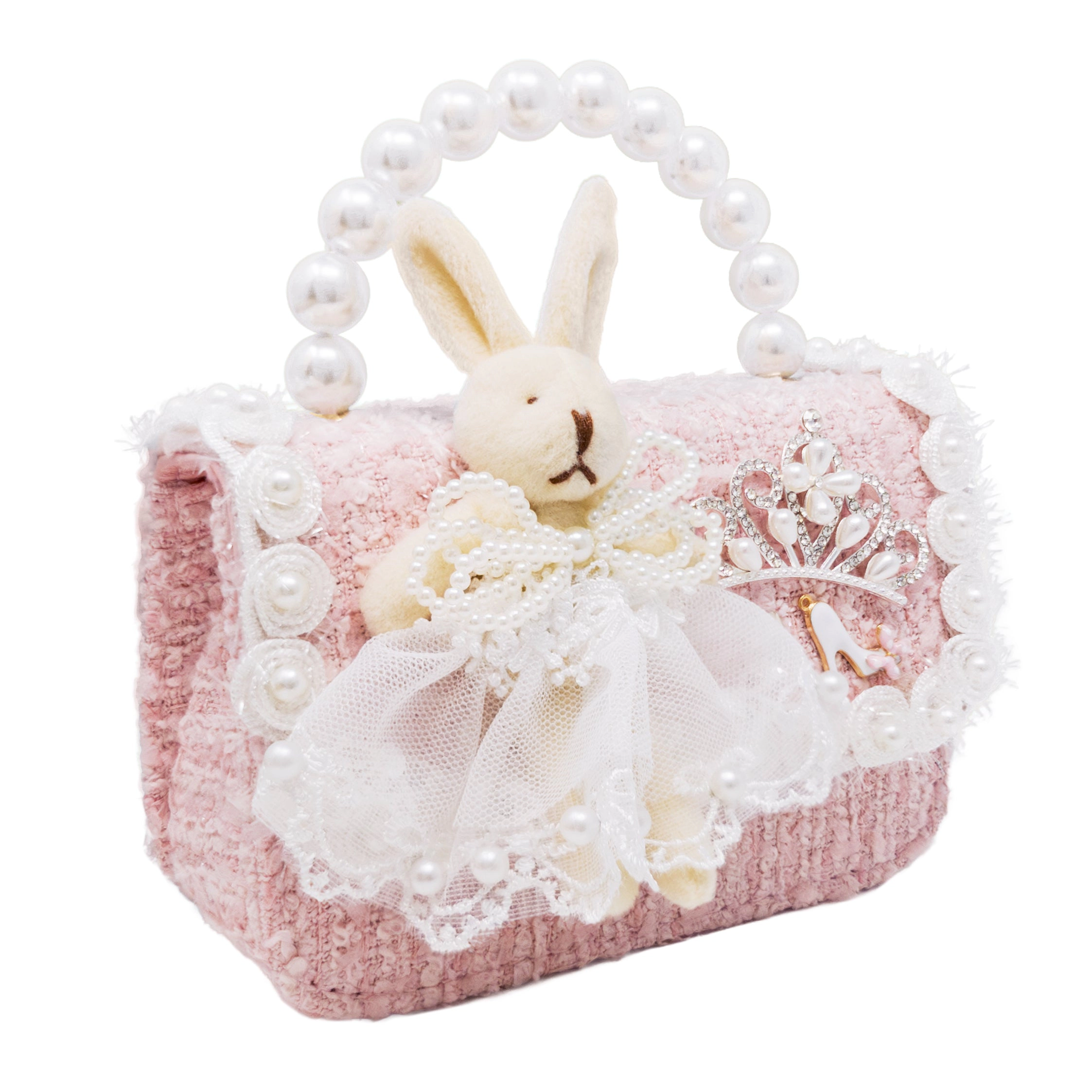 Puttisu Kids Bunny Royale Tweed Handbag with Pearl Handle