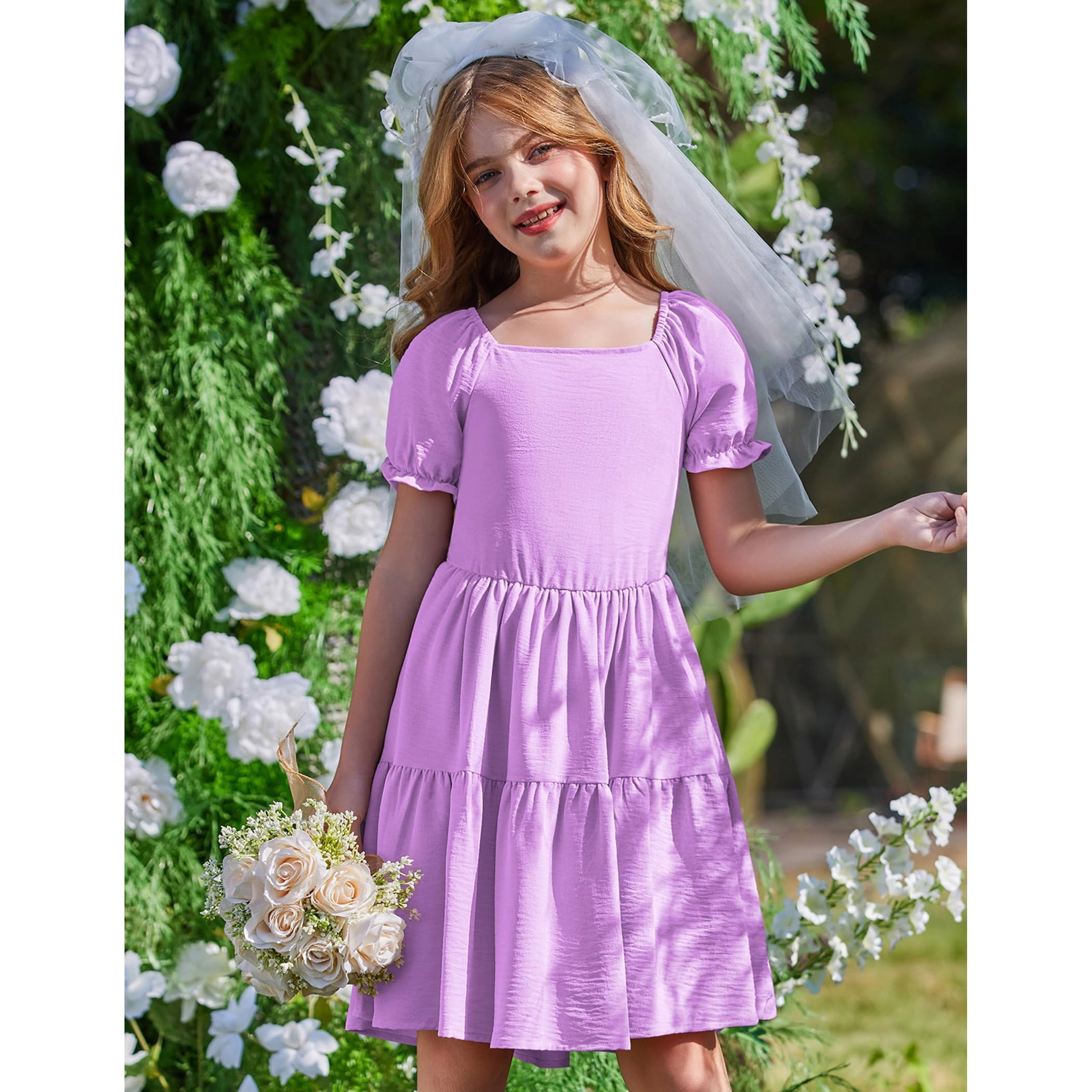 Arshiner Little Girl Summer Dresses Tie Back Beach Easter Casual Girls Midi Twirly Dress