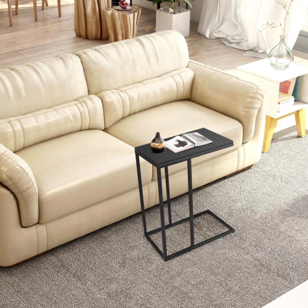 Hivvago C-Shaped Sofa Side Table with Sliding Base for Laptop, Coffee, and Snacks