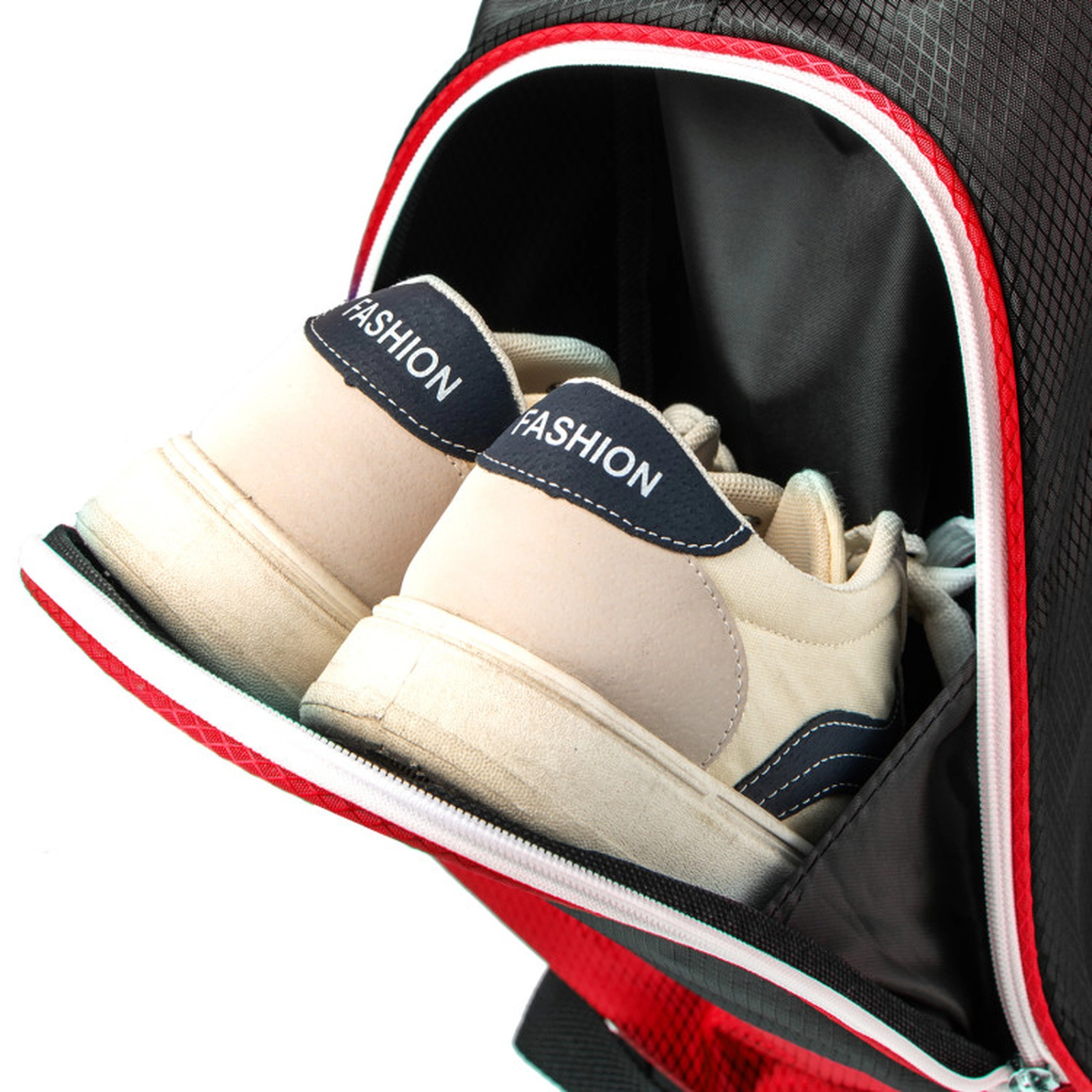 Golf Cart Bag 14-Way Top Dividers 9 Zippered Pockets Zip-Open Rain Hood Lift Assist Handles Red Polyester