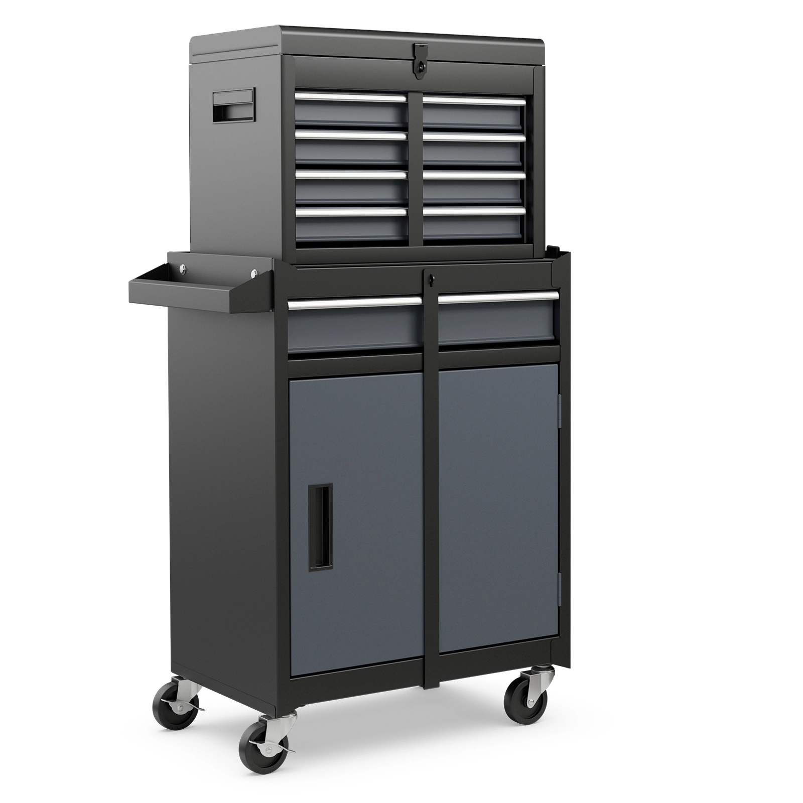 SUGIFT 2-in-1 Rolling Steel Tool Chest with 5 Sliding Lockable Drawers 220.5-lb Total Capacity Black & Gray