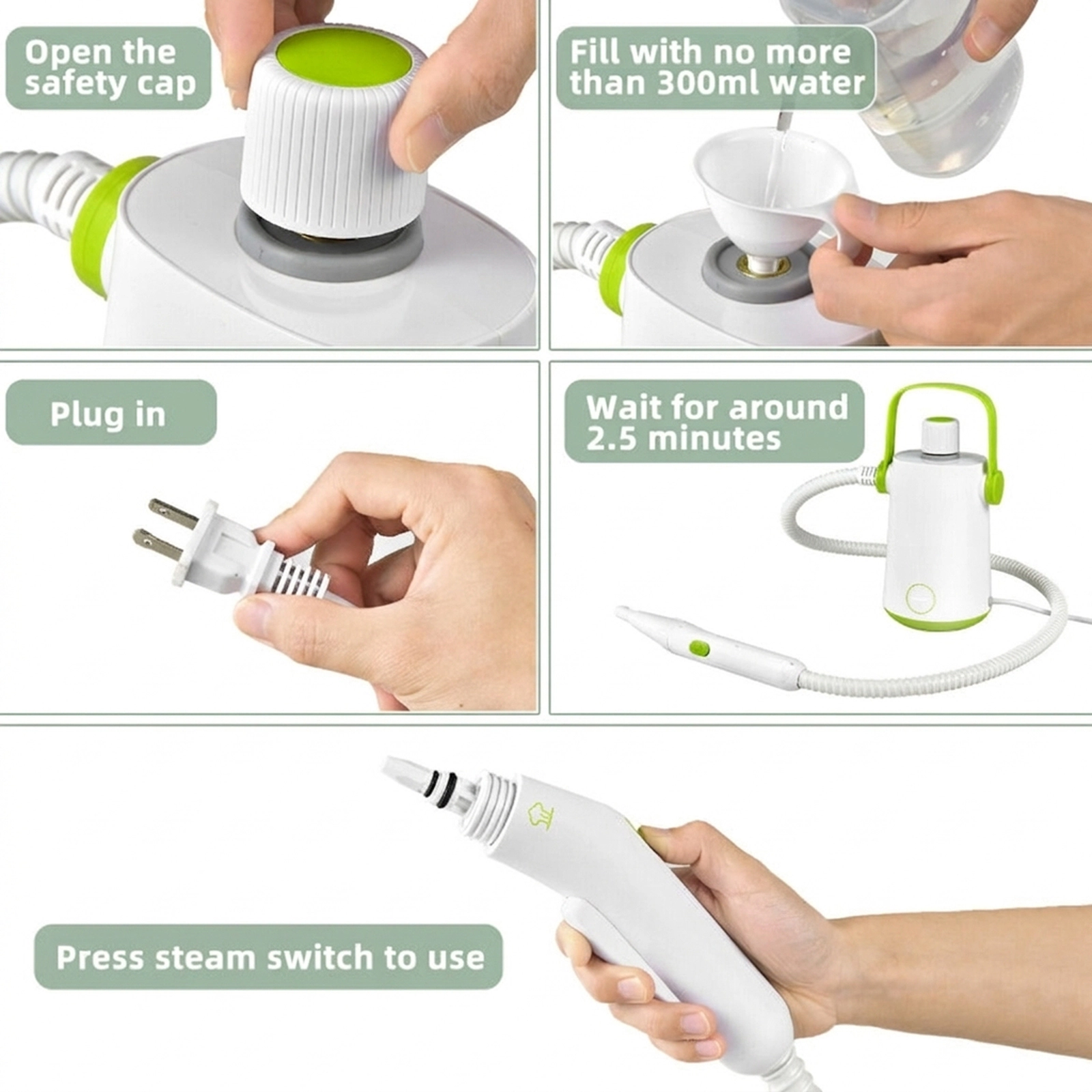 SUGIFT 1000W Multifunction Portable Hand-held Steam Cleaner 10.2oz Tank with 10 Accessories Gray/Green